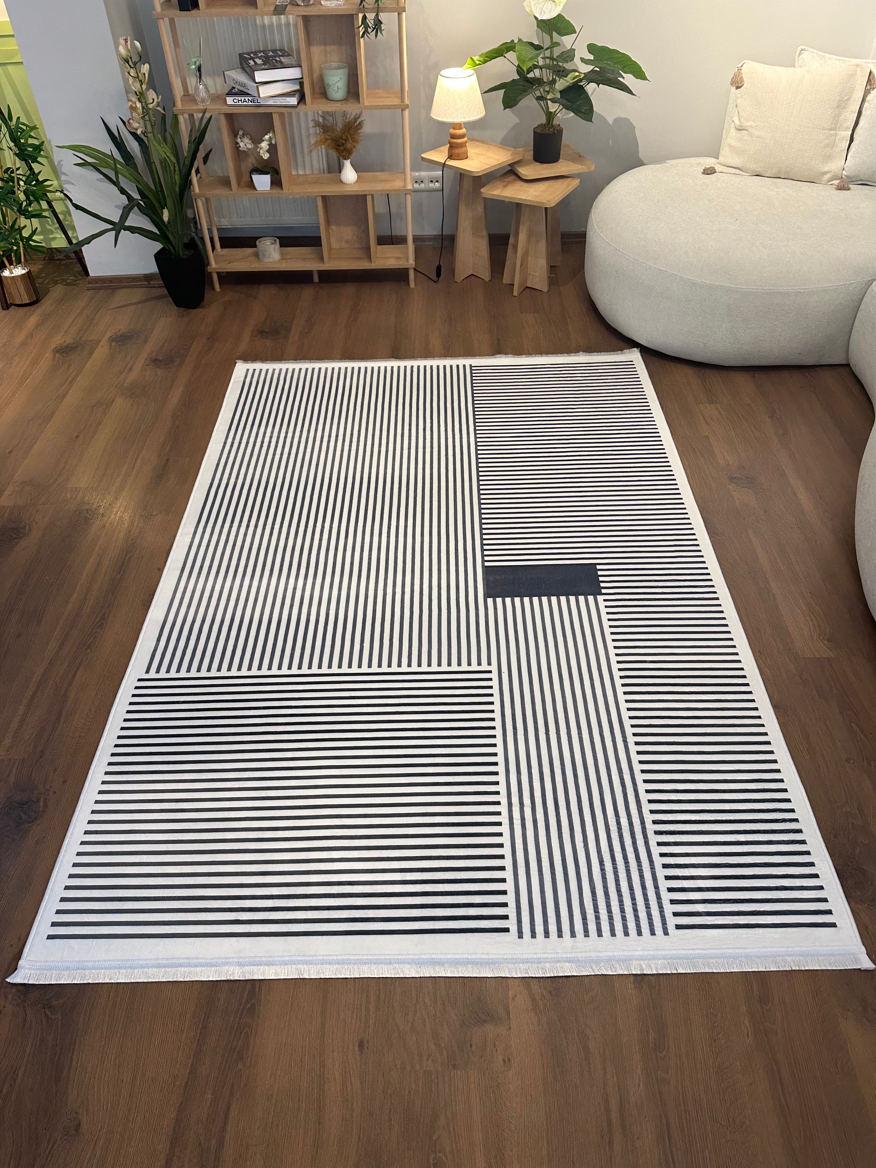 ALCANTARA - Kaymaz Deri Taban Makinede Yıkanabilir Salon Oturma Odası Mutfak Halısı
