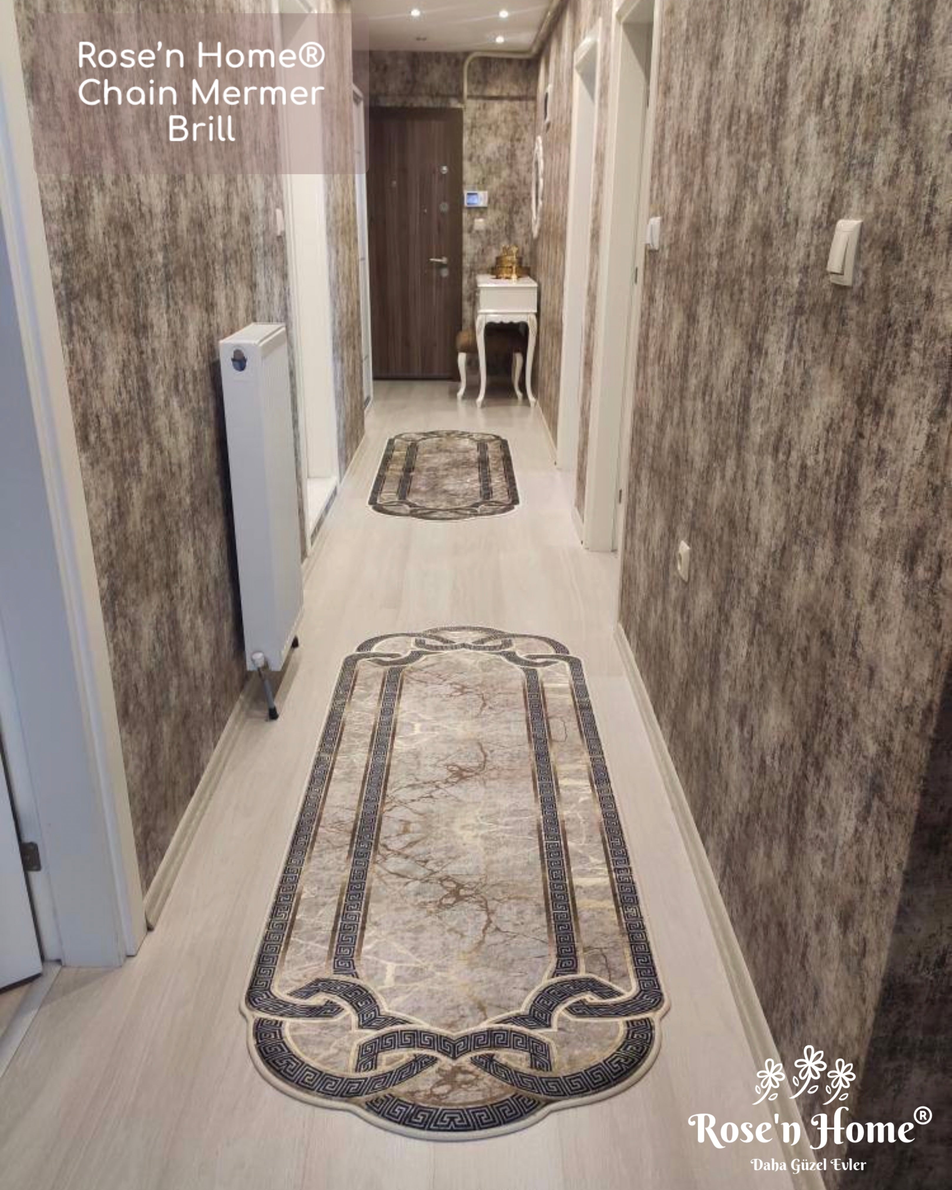 CHAİN MERMER BRİLL - Kaymaz Deri Taban Makinede Yıkanabilir Salon Oturma Odası Mutfak Halısı