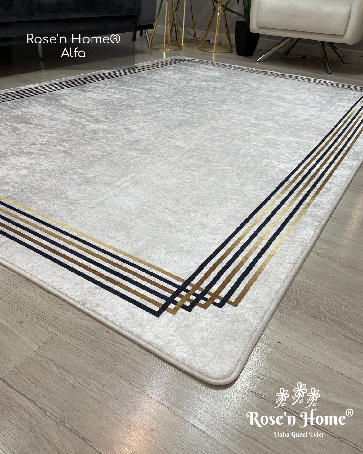 ALFA - Kaymaz Deri Taban Makinede Yıkanabilir Salon Oturma Odası Mutfak Halısı