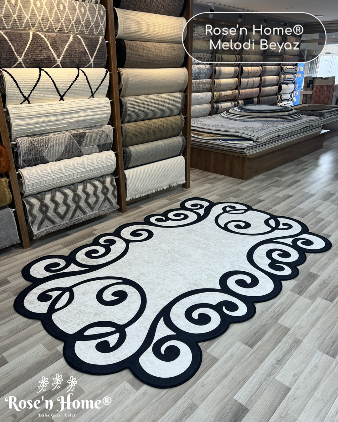 MELODİ BEYAZ - Kaymaz Deri Taban Makinede Yıkanabilir Salon Oturma Odası Mutfak Halısı
