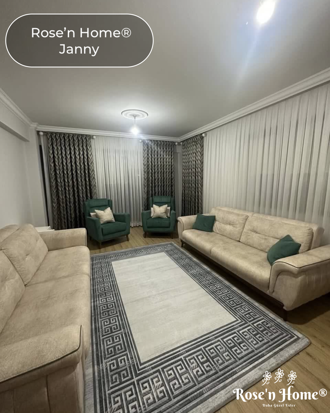 JANNY - Kaymaz Deri Taban Makinede Yıkanabilir Salon Oturma Odası Mutfak Halısı