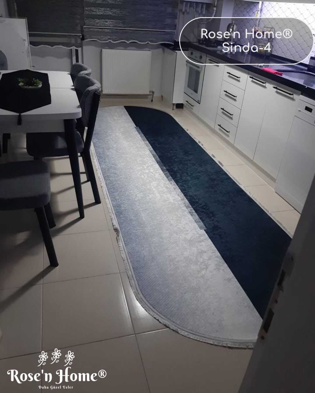 SİNDA-4 - Kaymaz Deri Taban Makinede Yıkanabilir Salon Oturma Odası Mutfak Halısı