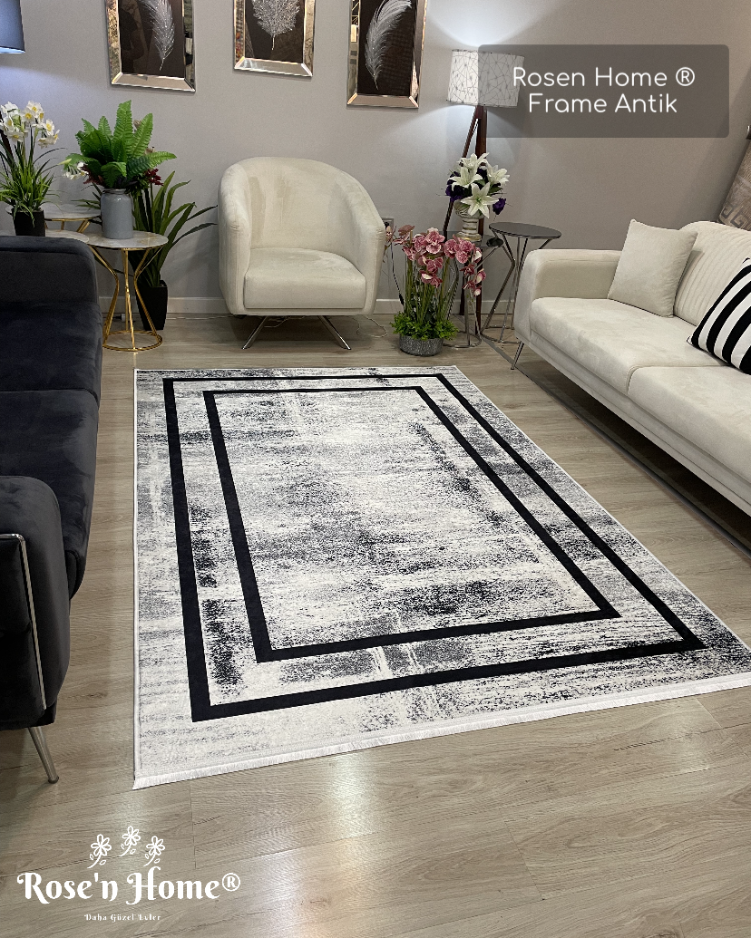 FRAME ANTİK - Kaymaz Deri Taban Makinede Yıkanabilir Salon Oturma Odası Mutfak Halısı