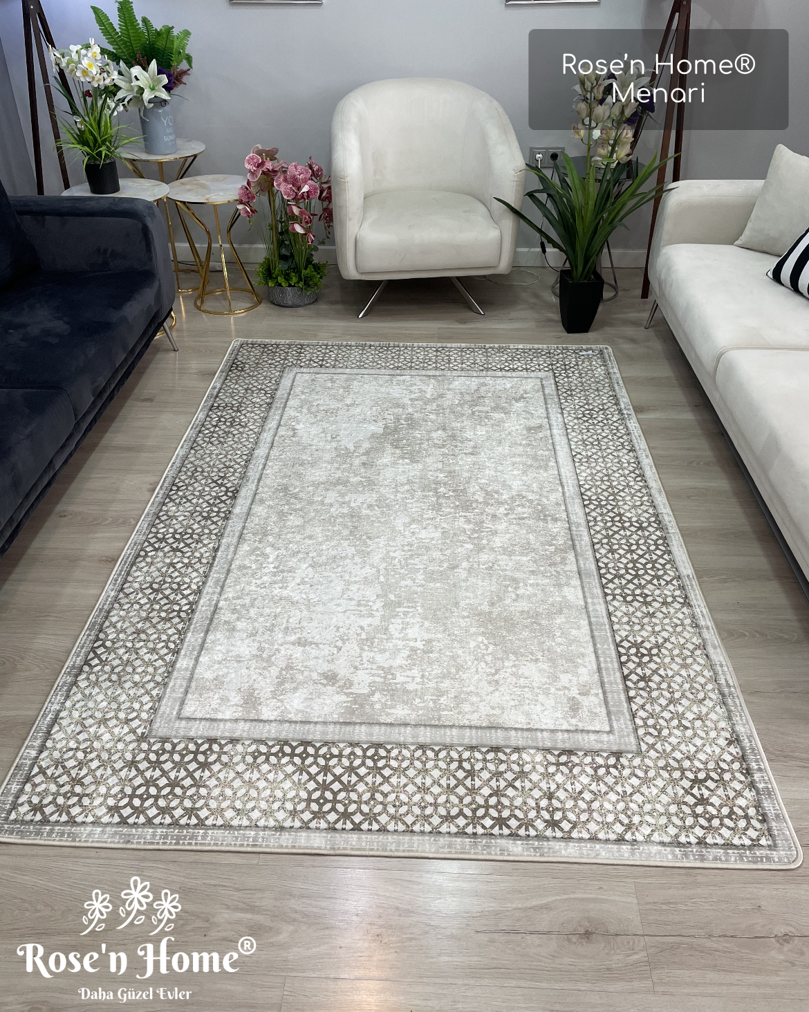MENARİ - Kaymaz Deri Taban Makinede Yıkanabilir Salon Oturma Odası Mutfak Halısı