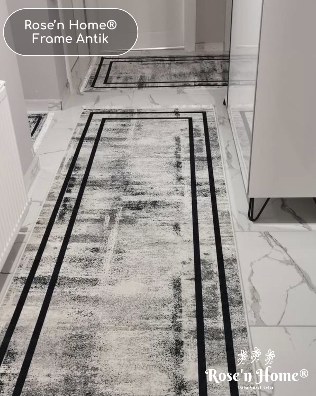 FRAME ANTİK - Kaymaz Deri Taban Makinede Yıkanabilir Salon Oturma Odası Mutfak Halısı