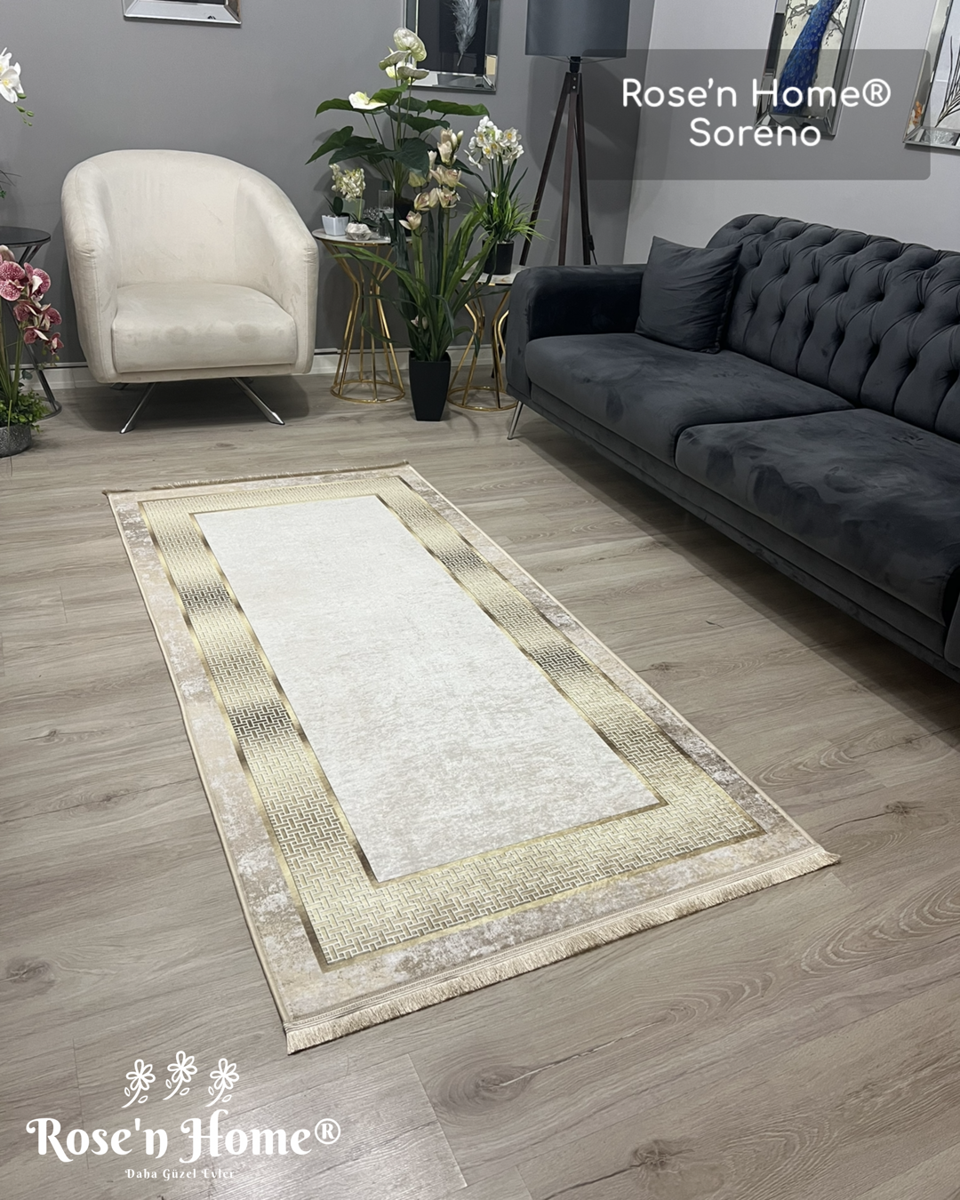 SORENO - Kaymaz Deri Taban Makinede Yıkanabilir Salon Oturma Odası Mutfak Halısı