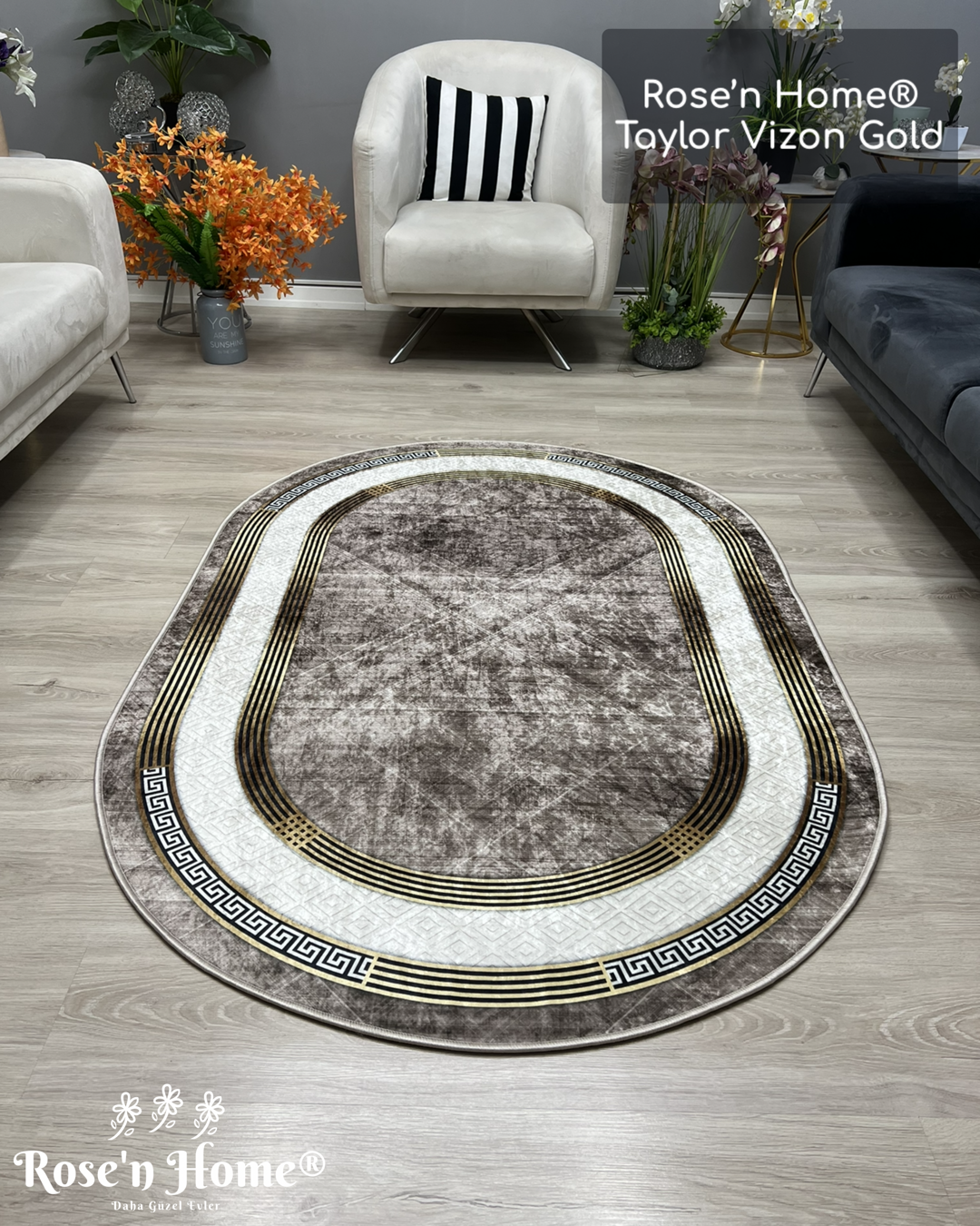 TAYLOR VİZON - Kaymaz Deri Taban Makinede Yıkanabilir Salon Oturma Odası Mutfak Halısı