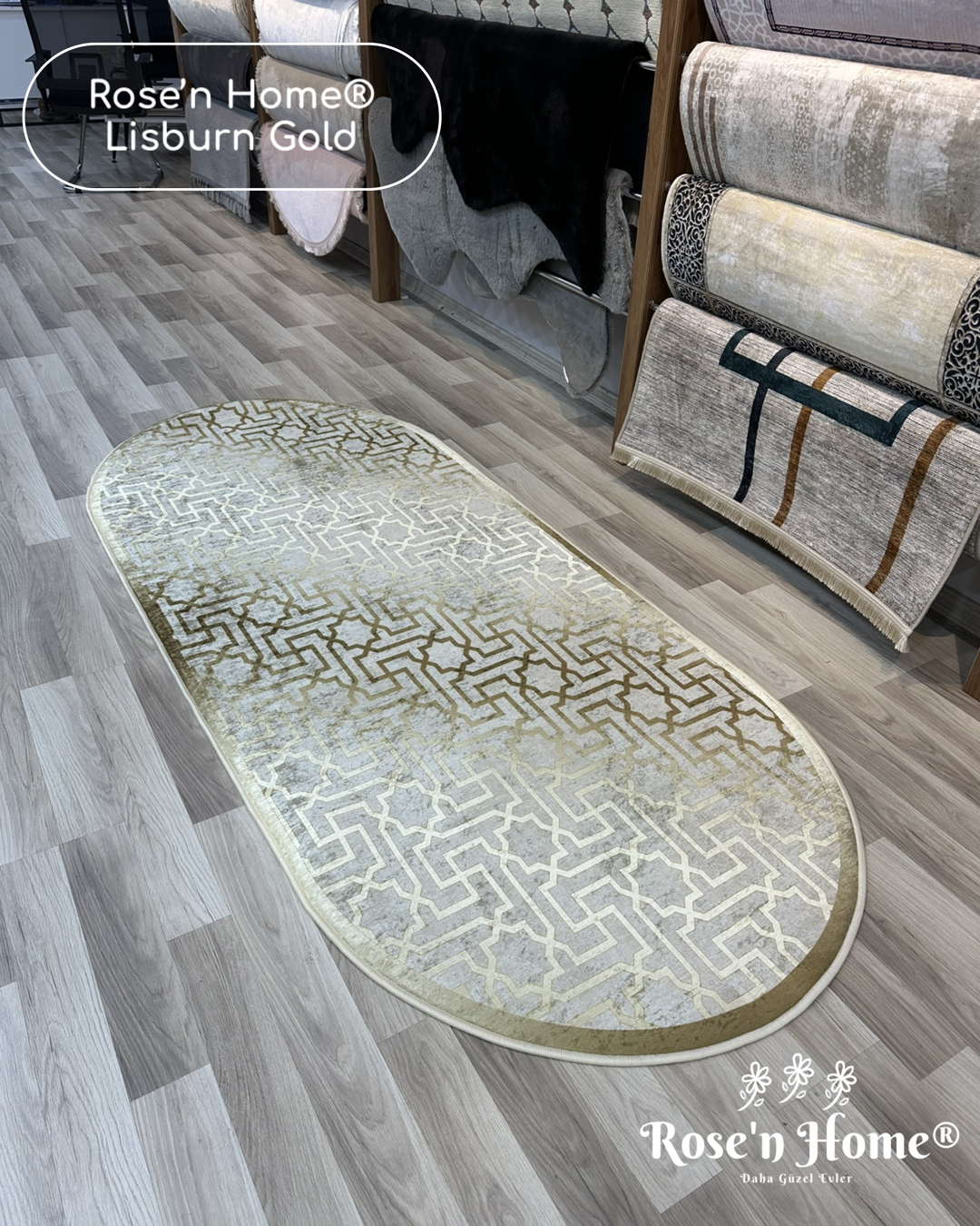 LİSBURN GOLD - Kaymaz Deri Taban Makinede Yıkanabilir Salon Oturma Odası Mutfak Halısı