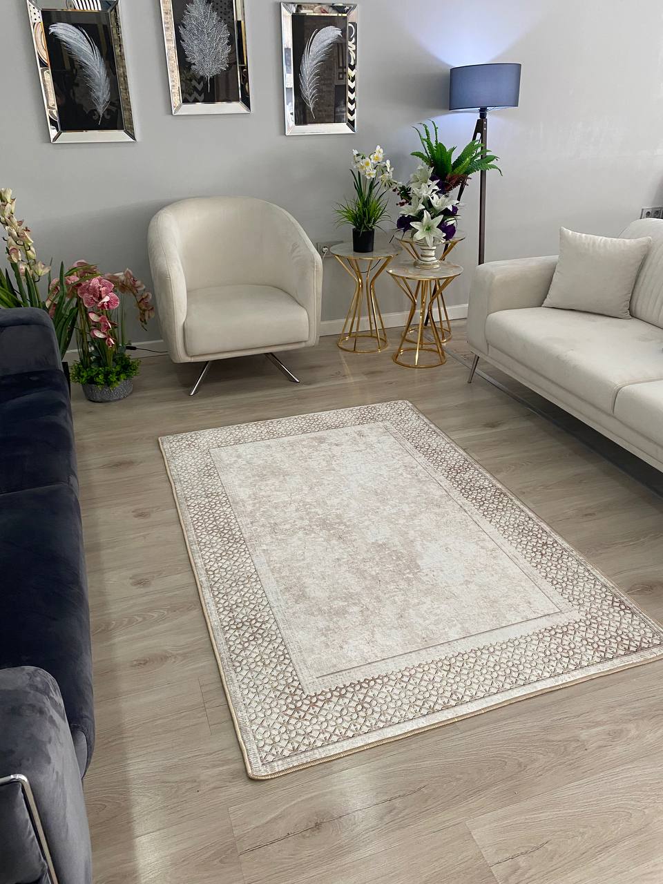 MENARİ - Kaymaz Deri Taban Makinede Yıkanabilir Salon Oturma Odası Mutfak Halısı