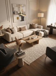 MİLAS C8-BEJ Kabartmalı Modern Geometrik Desenli Salon Koridor Mutfak Halısı