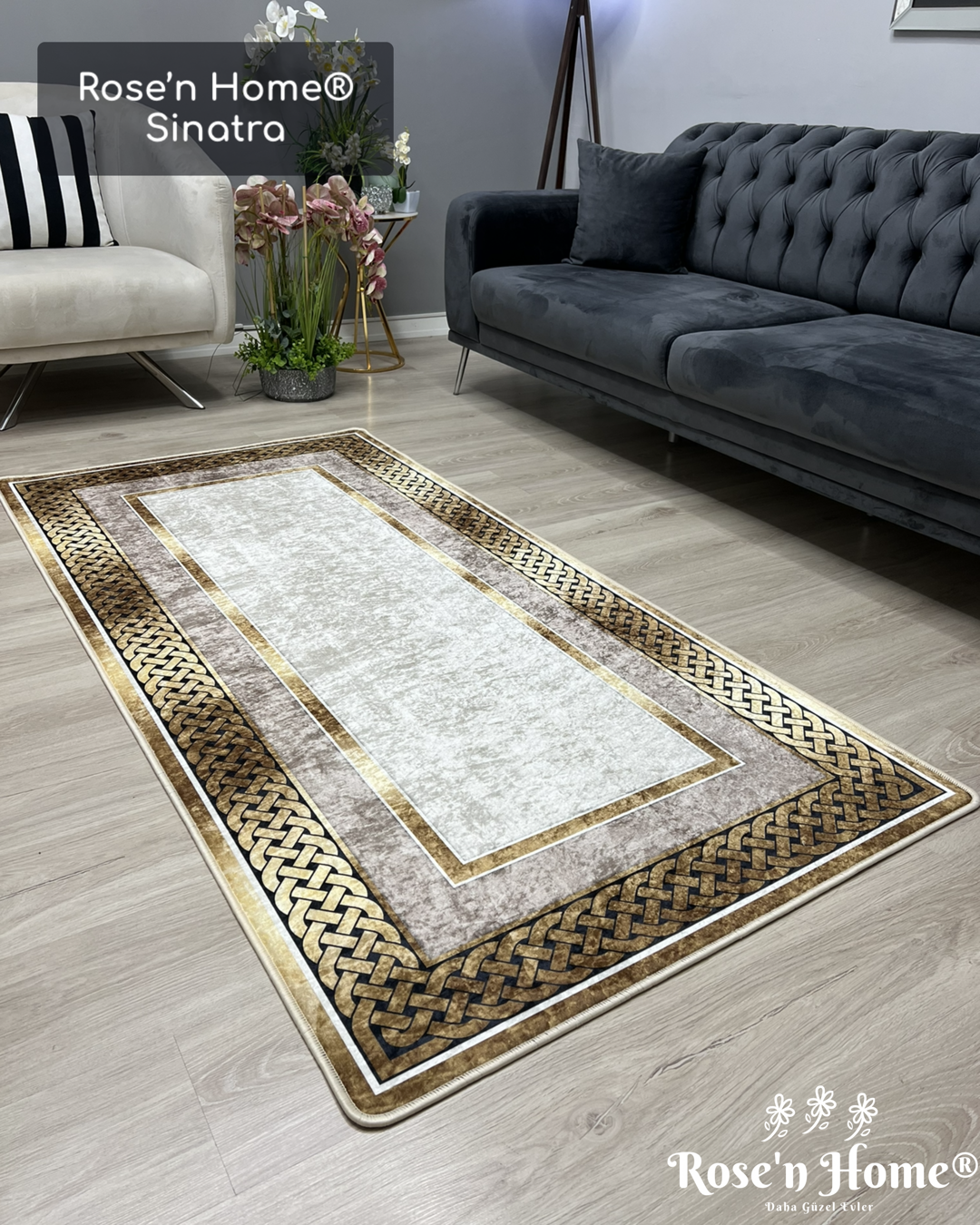 SİNATRA GOLD - Kaymaz Deri Taban Makinede Yıkanabilir Salon Oturma Odası Mutfak Halısı