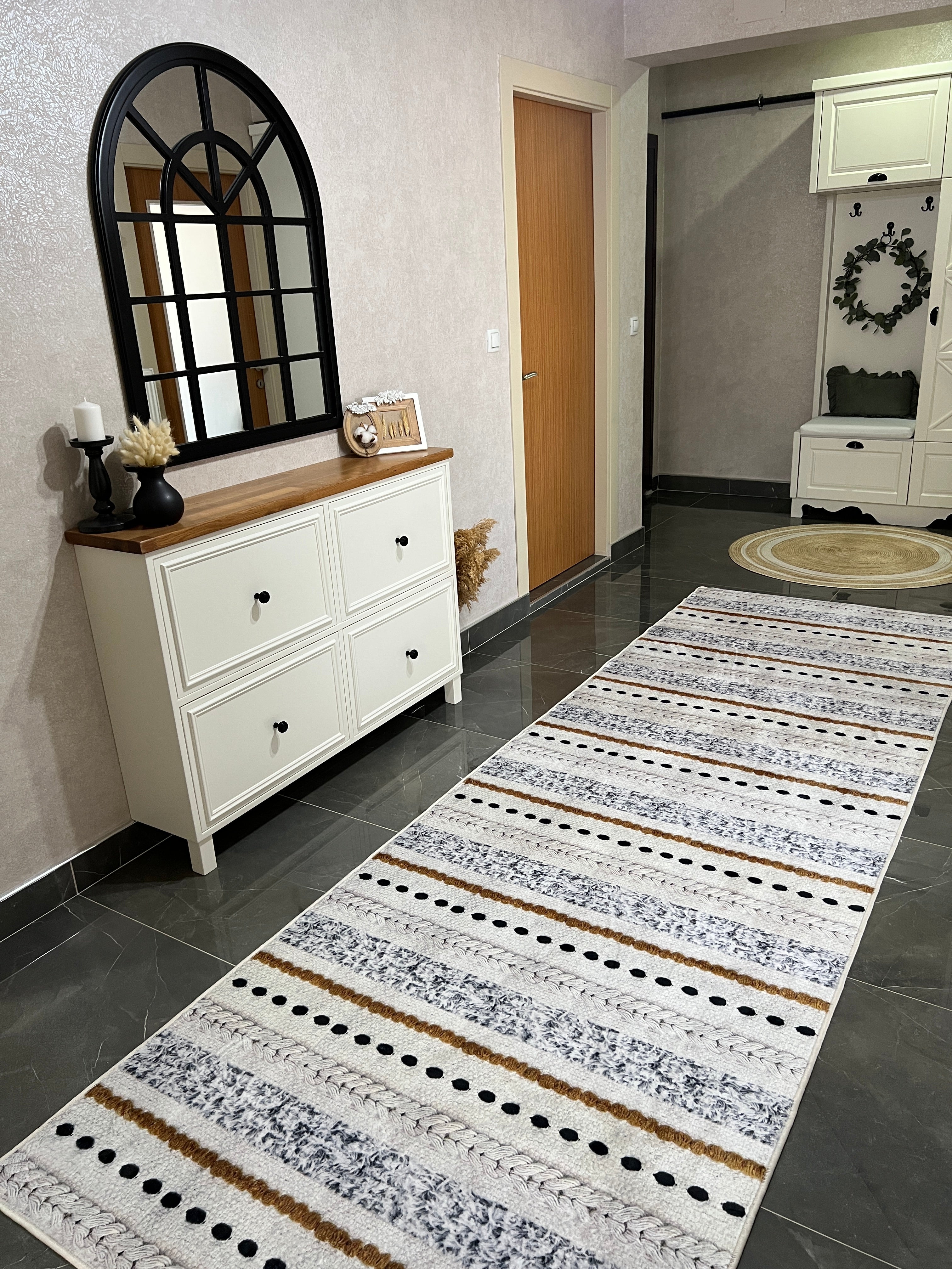NİSAN - Kaymaz Deri Taban Makinede Yıkanabilir Salon Oturma Odası Mutfak Halısı
