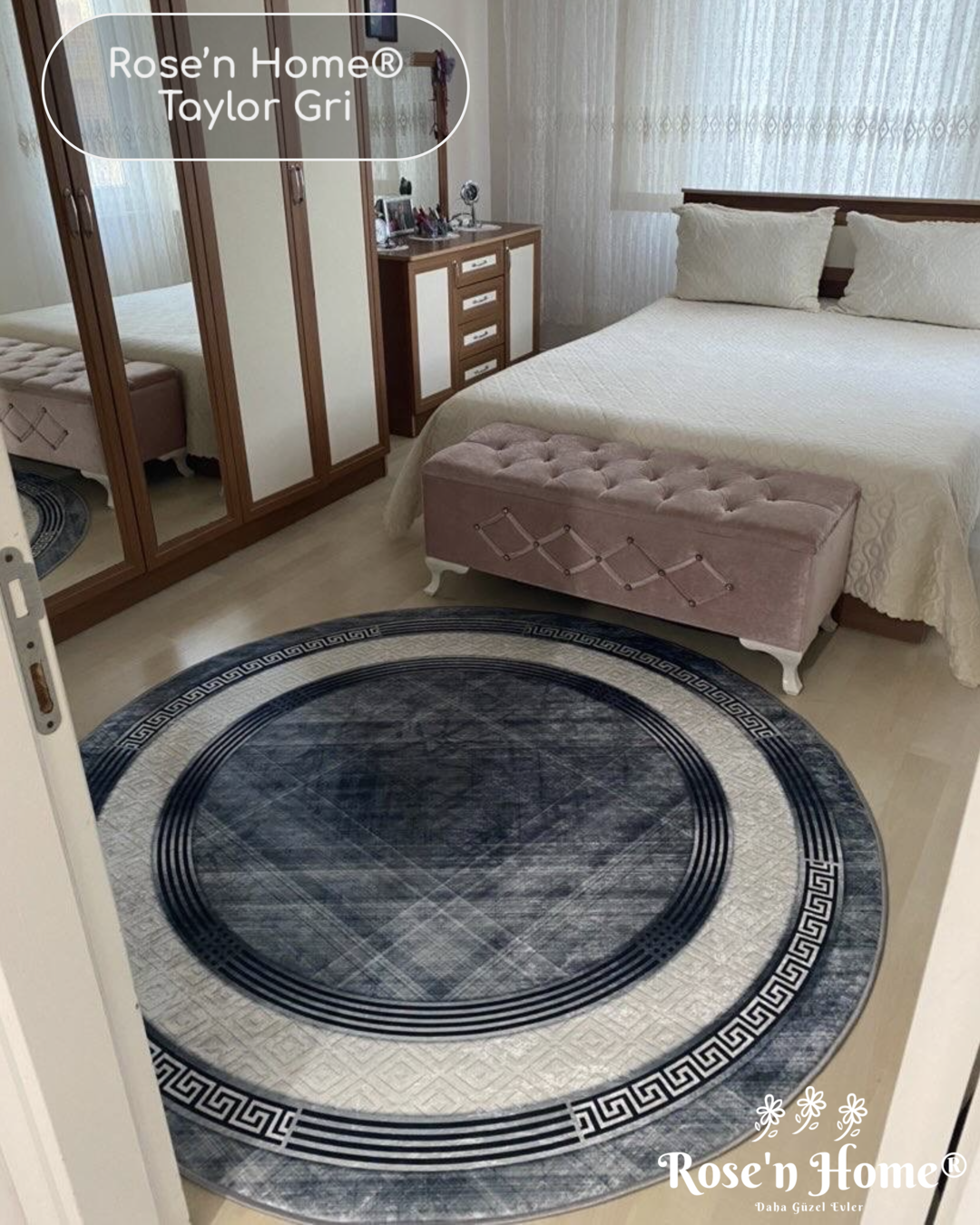 TAYLOR GRİ - Kaymaz Deri Taban Makinede Yıkanabilir Salon Oturma Odası Mutfak Halısı
