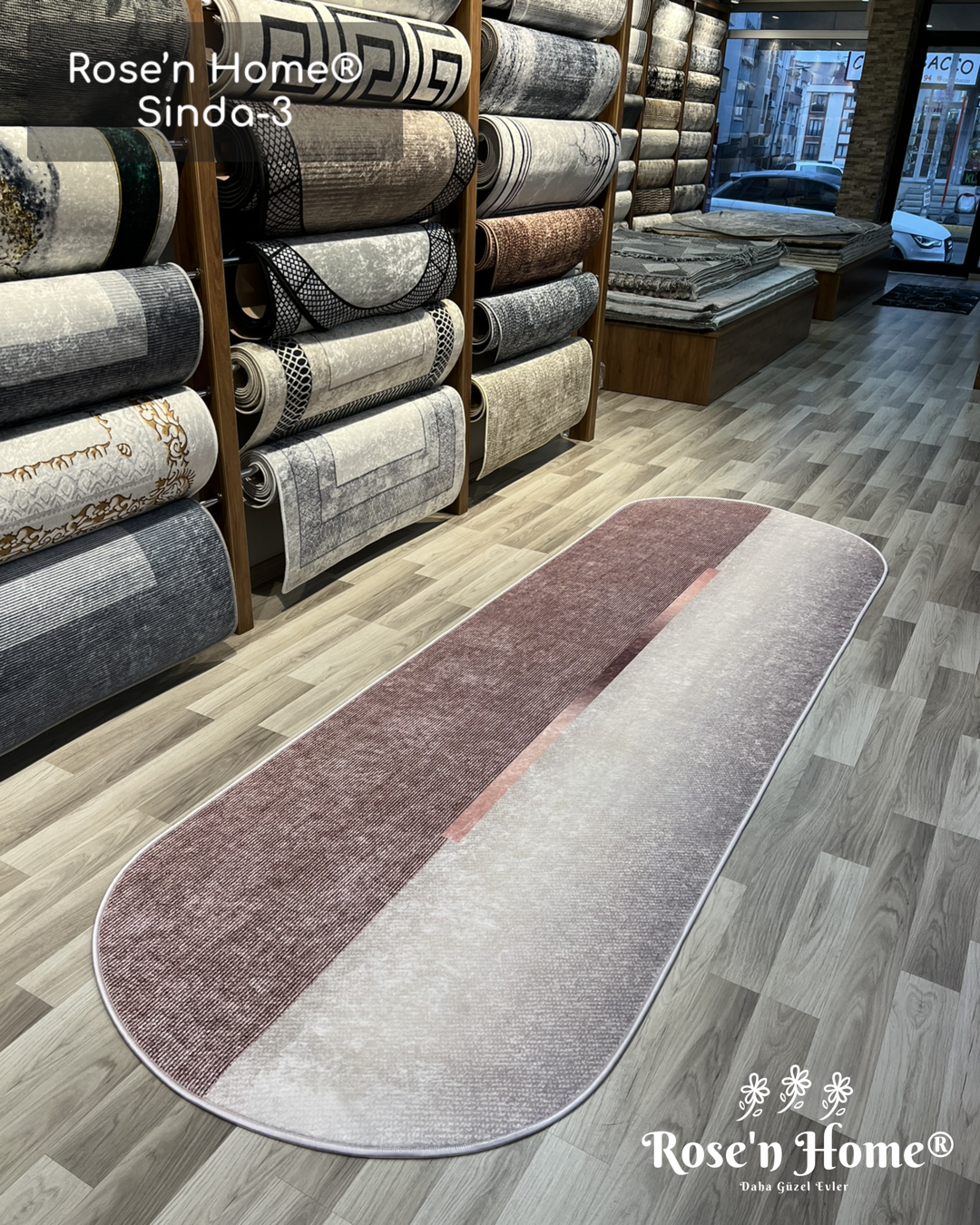 SİNDA-3 - Kaymaz Deri Taban Makinede Yıkanabilir Salon Oturma Odası Mutfak Halısı