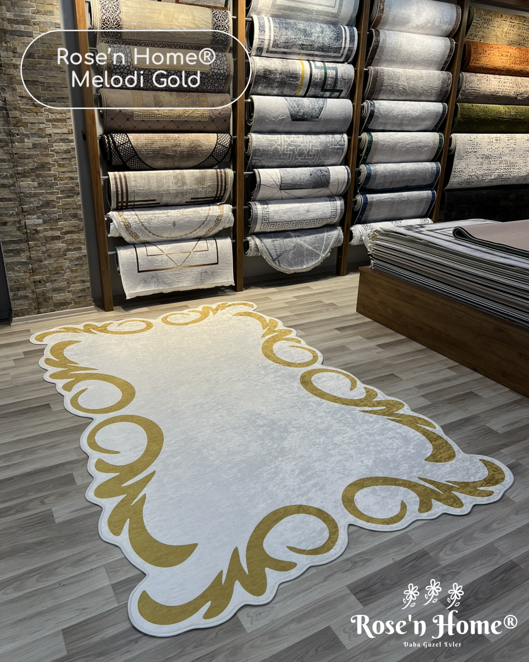 MELODİ GOLD - Kaymaz Deri Taban Makinede Yıkanabilir Salon Oturma Odası Mutfak Halısı
