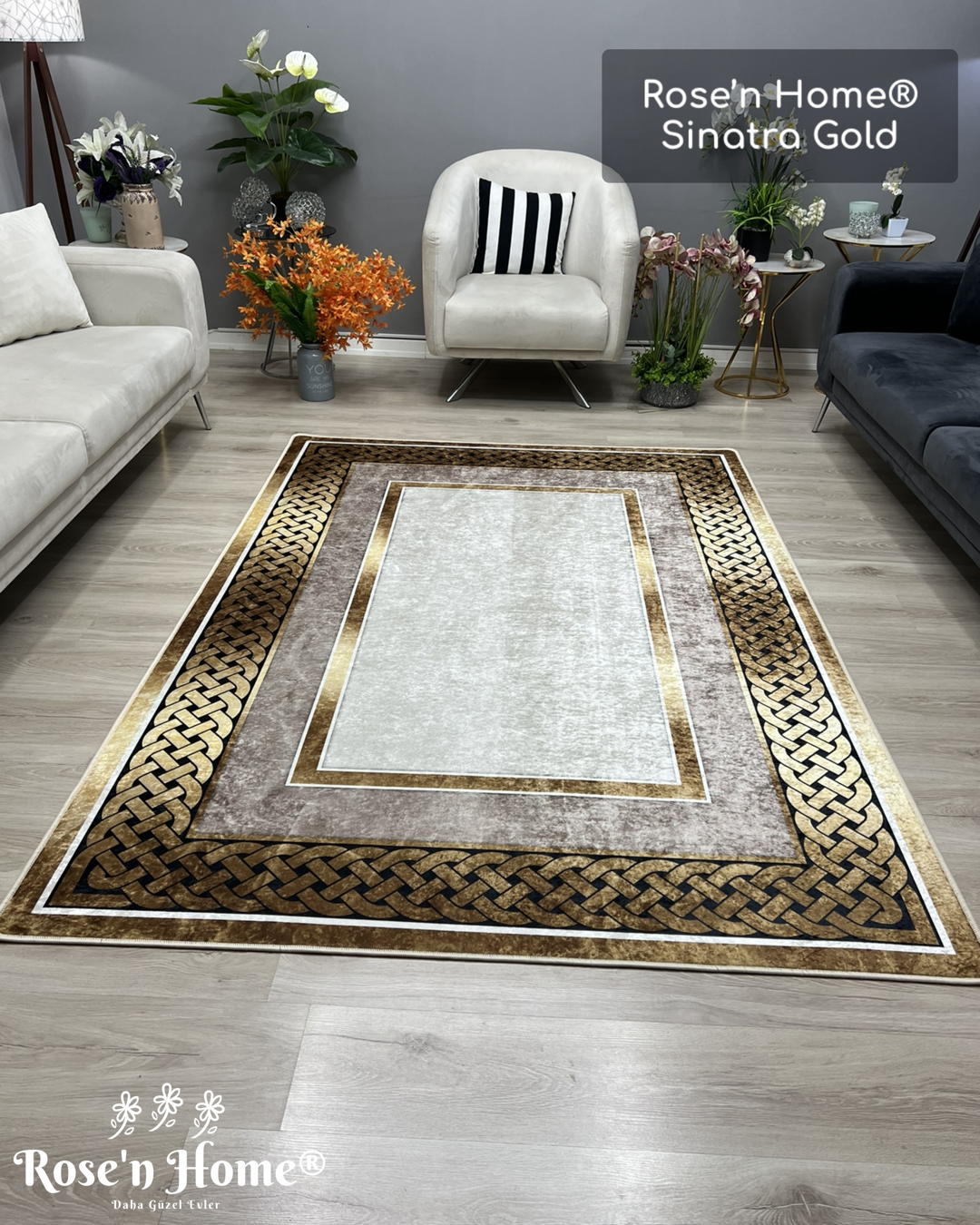 SİNATRA GOLD - Kaymaz Deri Taban Makinede Yıkanabilir Salon Oturma Odası Mutfak Halısı