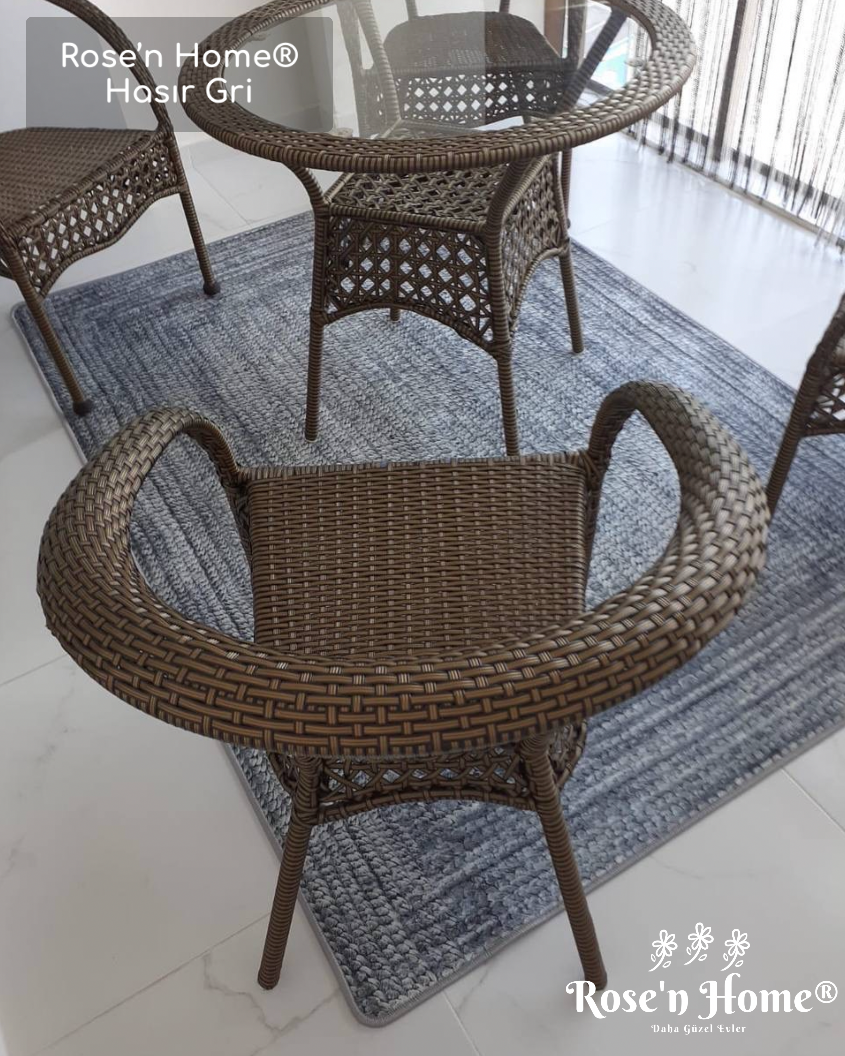HASIR GRİ - Kaymaz Deri Taban Makinede Yıkanabilir Salon Oturma Odası Mutfak Halısı