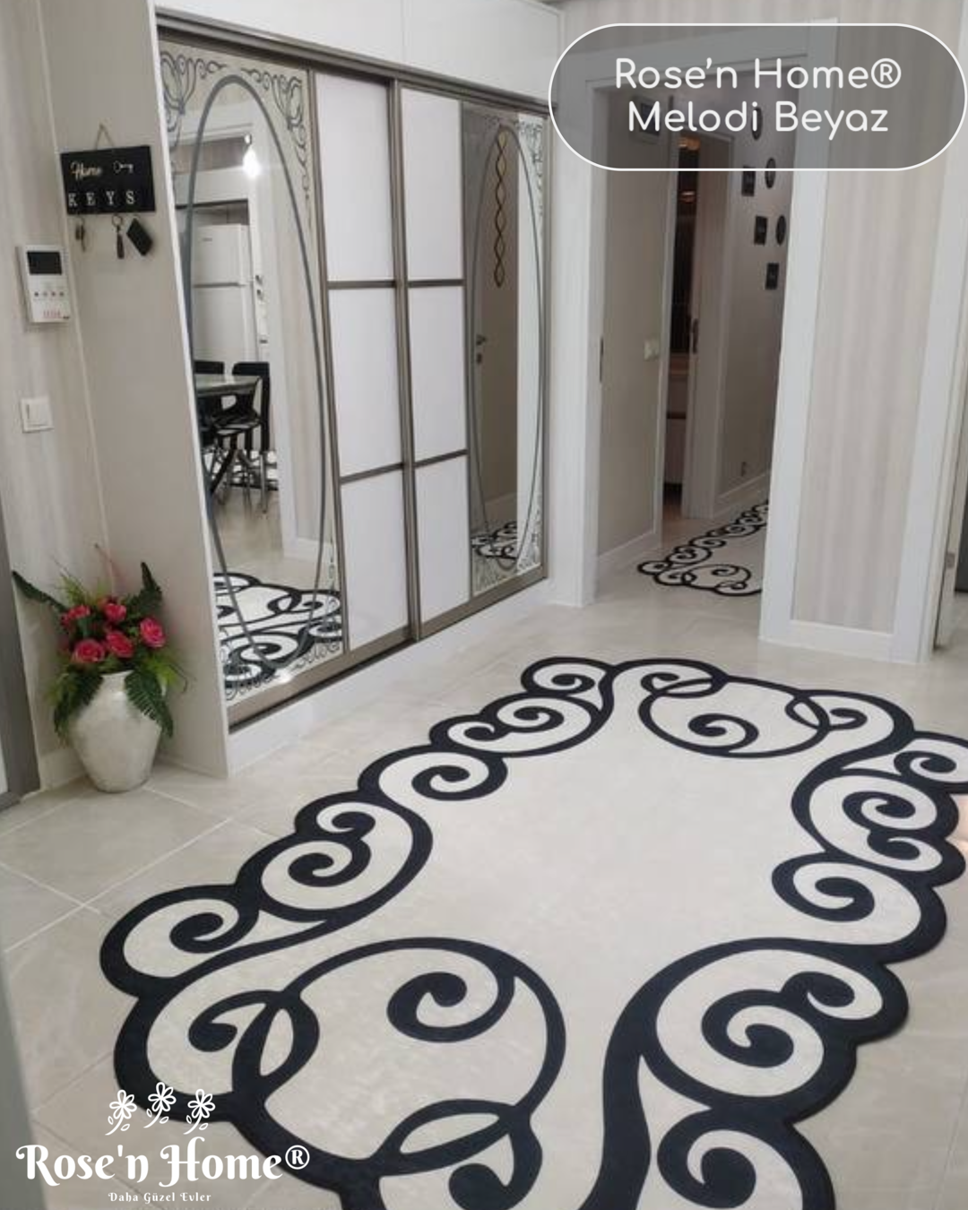 MELODİ BEYAZ - Kaymaz Deri Taban Makinede Yıkanabilir Salon Oturma Odası Mutfak Halısı