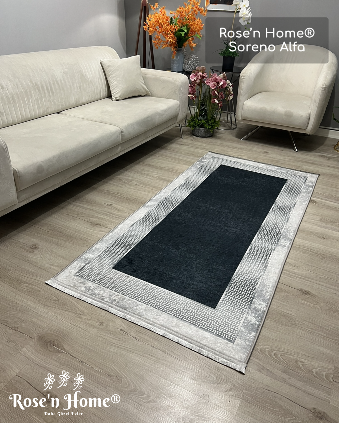 SORENO ALFA - Kaymaz Deri Taban Makinede Yıkanabilir Salon Oturma Odası Mutfak Halısı