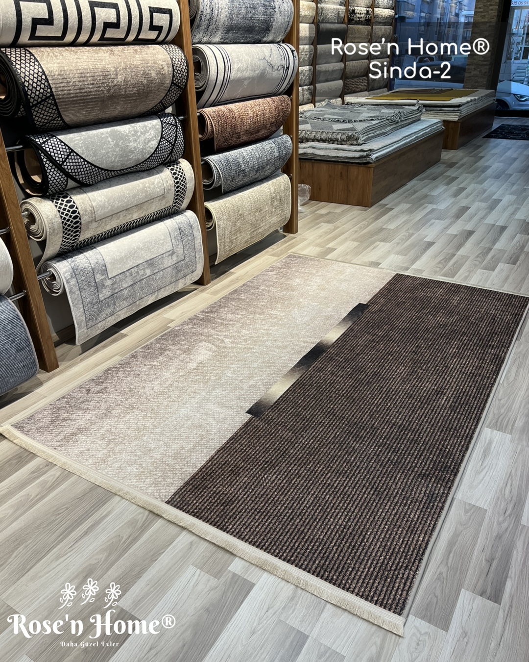 SİNDA-2 - Kaymaz Deri Taban Makinede Yıkanabilir Salon Oturma Odası Mutfak Halısı