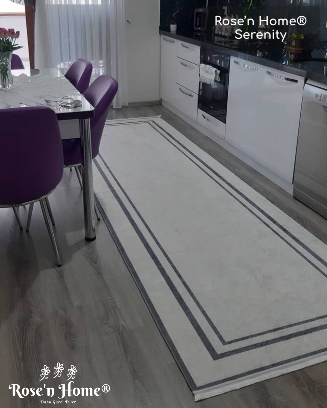 SERENİTY - Kaymaz Deri Taban Makinede Yıkanabilir Salon Oturma Odası Mutfak Halısı