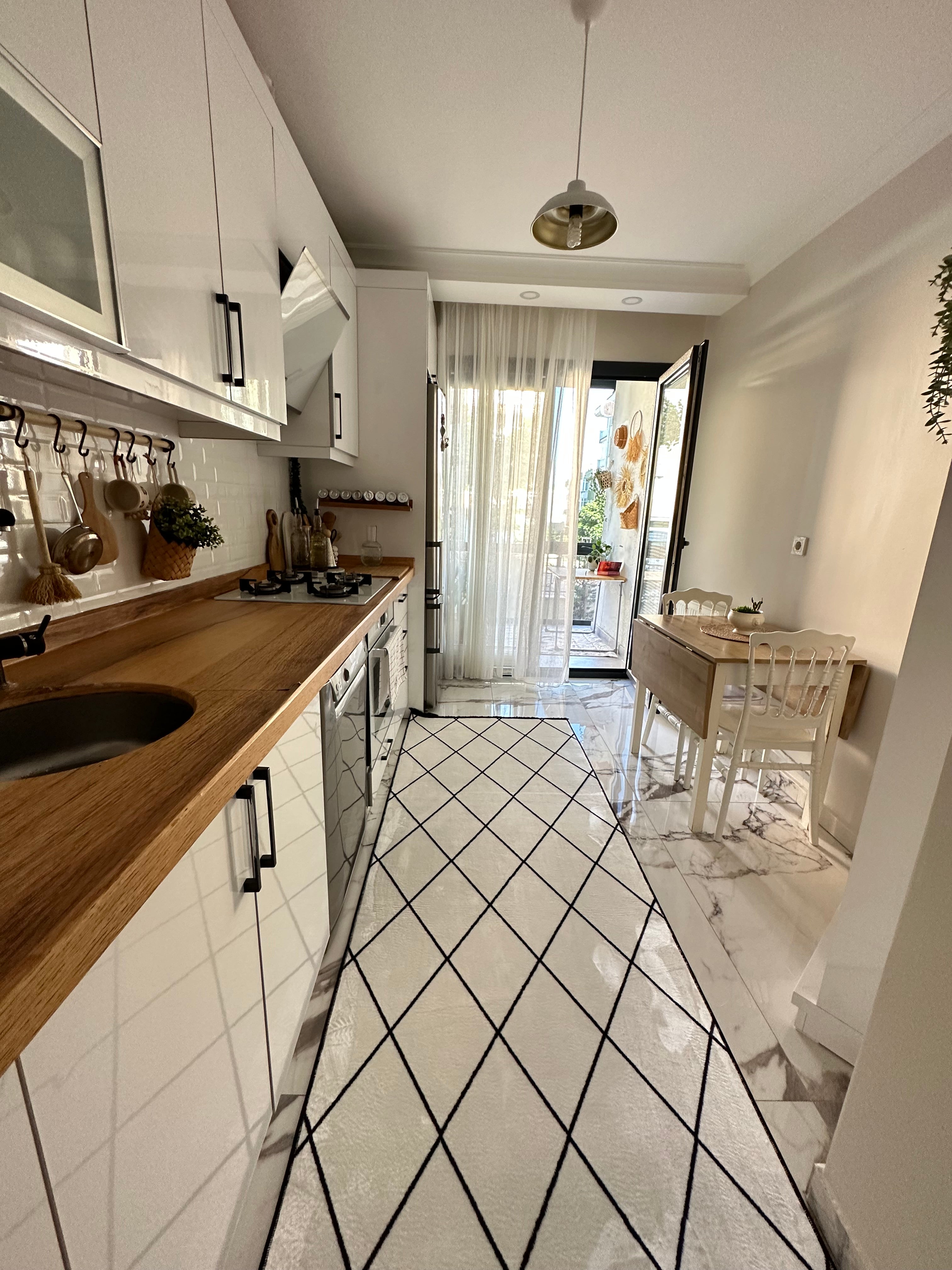 SAHRA BEYAZ - Kaymaz Deri Taban Makinede Yıkanabilir Salon Oturma Odası Mutfak Halısı