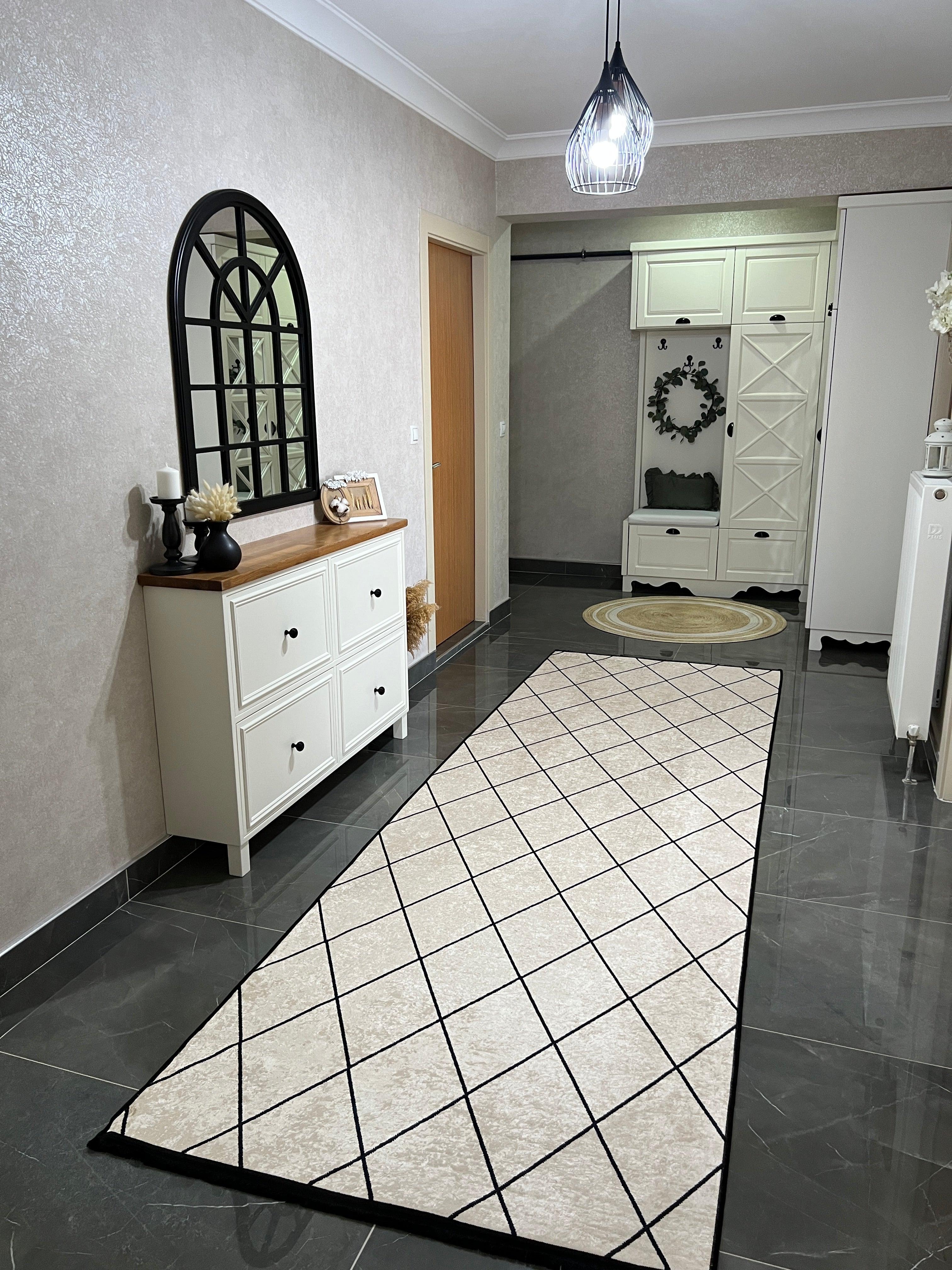 SAHRA KREM - Kaymaz Deri Taban Makinede Yıkanabilir Salon Oturma Odası Mutfak Halısı