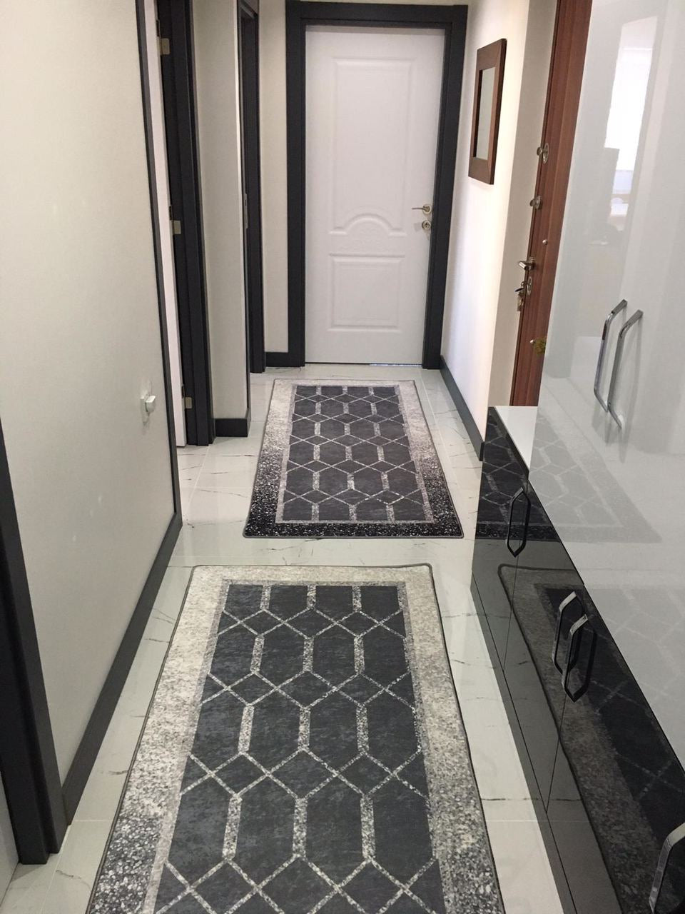 SHİNE GRİ - Kaymaz Deri Taban Makinede Yıkanabilir Salon Oturma Odası Mutfak Halısı