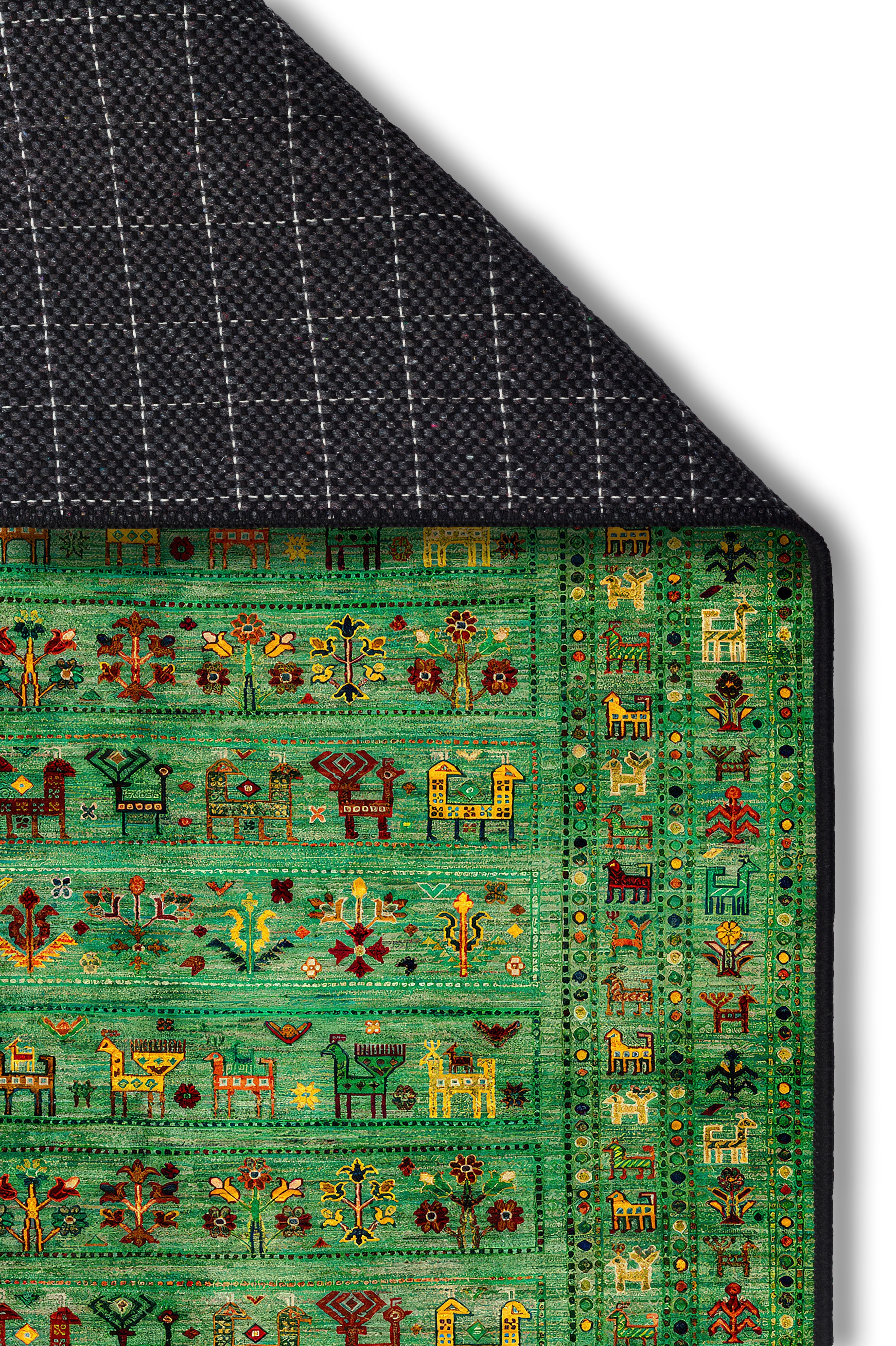 yıkanabilir kaymaz taban şönil dokuma halı 80x300 yesil; renkli