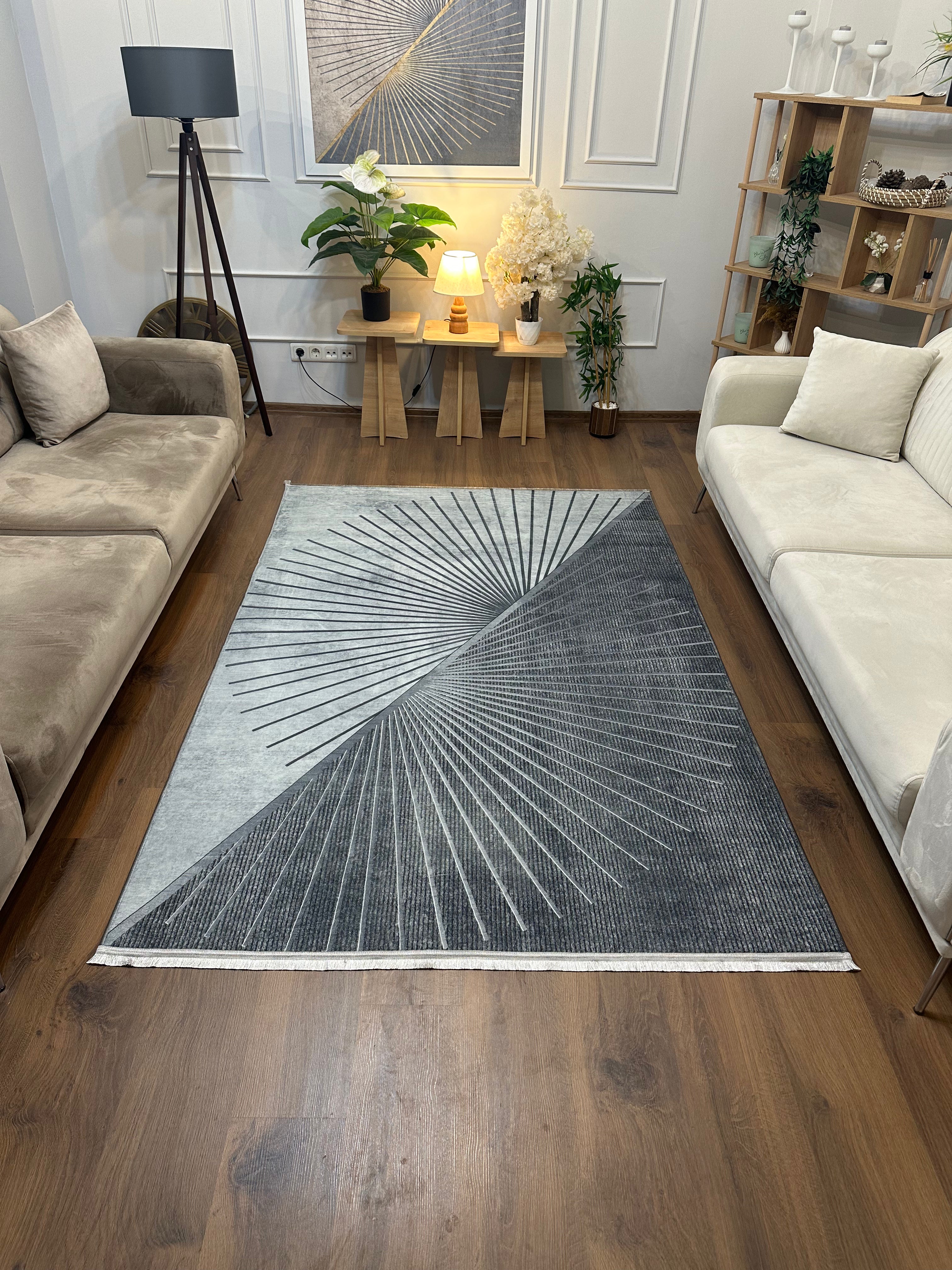 SPARK - Kaymaz Deri Taban Makinede Yıkanabilir Salon Oturma Odası Mutfak Halısı