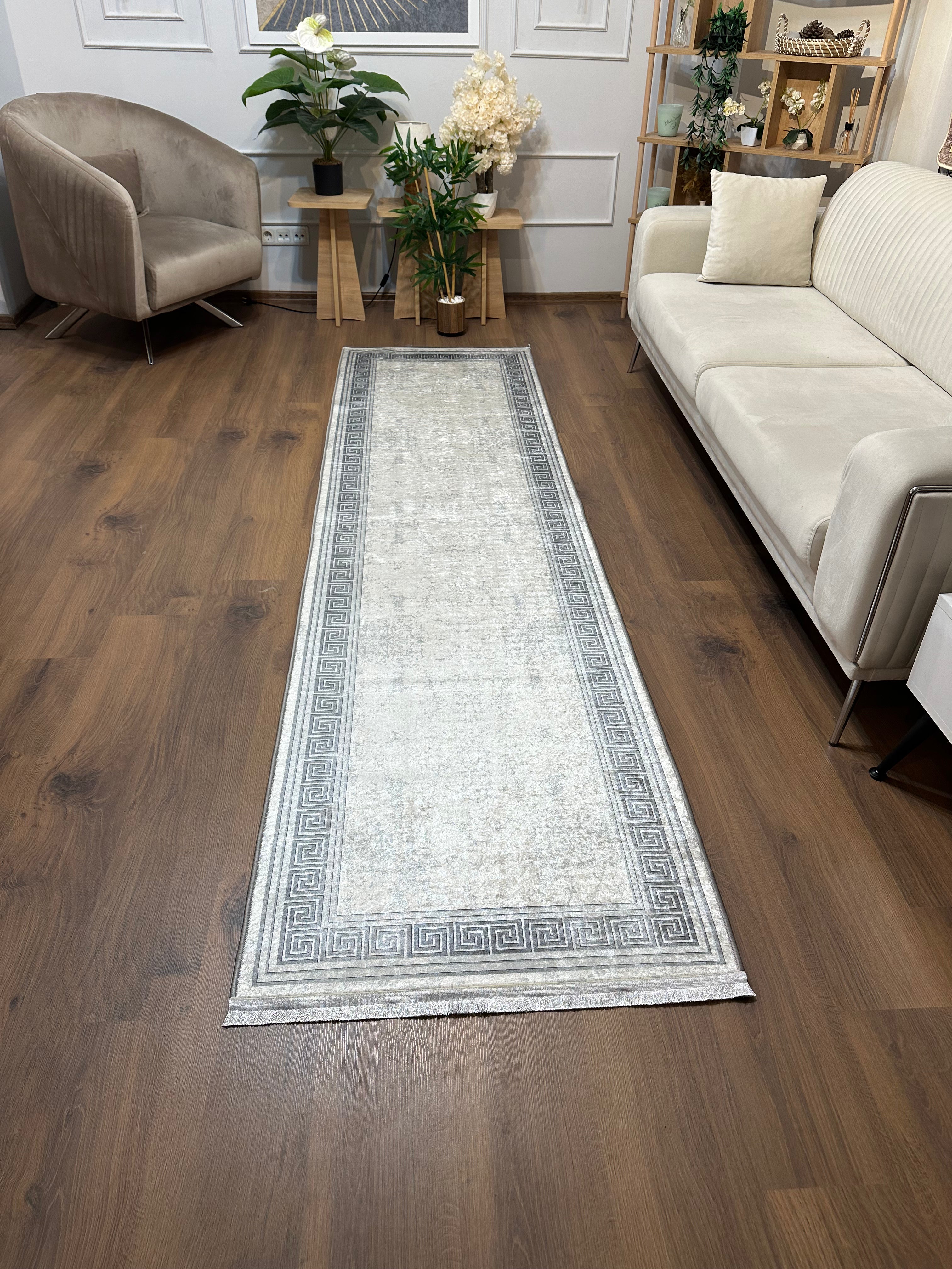 TAMPA GRİ - Kaymaz Deri Taban Makinede Yıkanabilir Salon Oturma Odası Mutfak Halısı