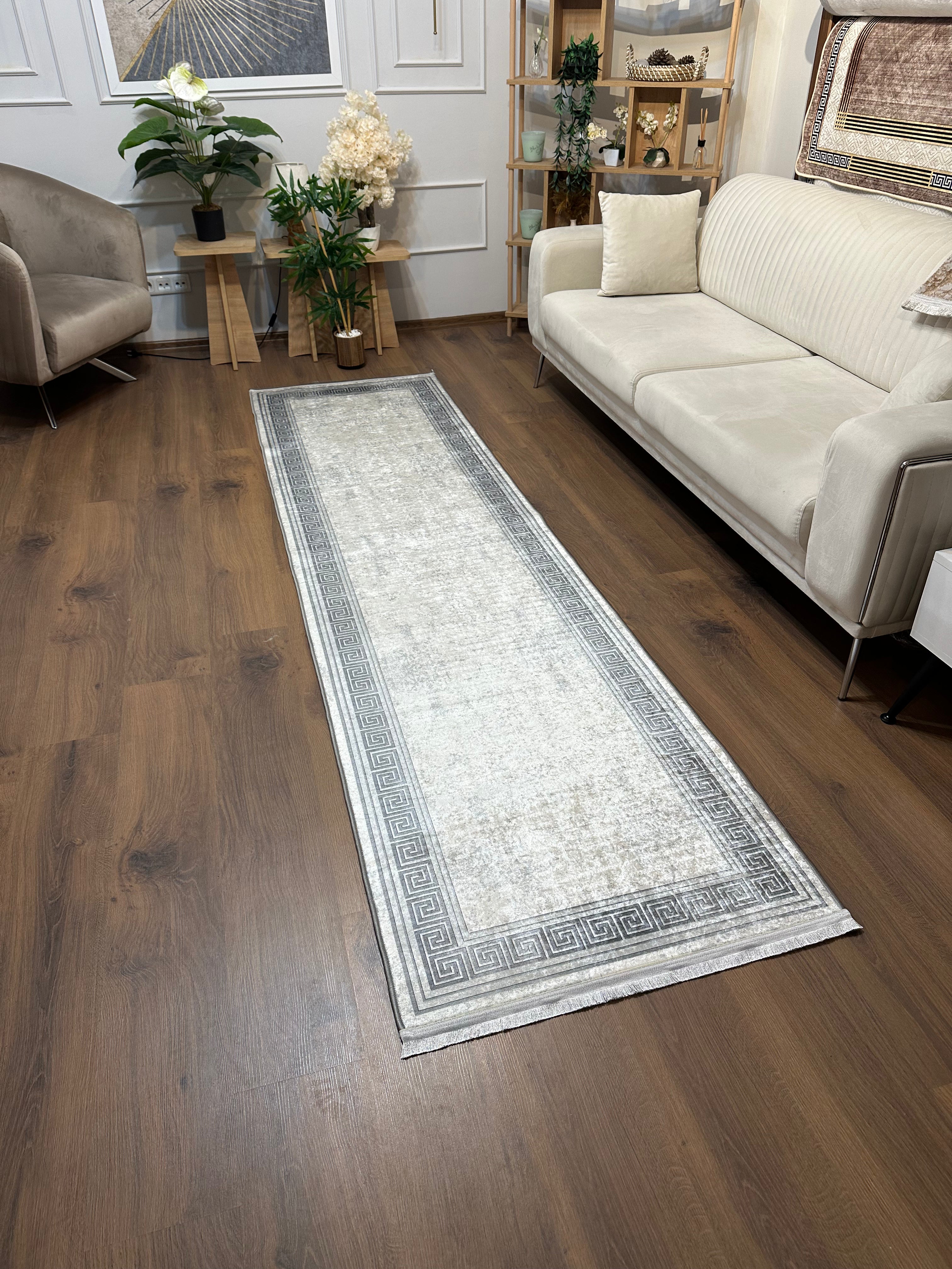 TAMPA GRİ - Kaymaz Deri Taban Makinede Yıkanabilir Salon Oturma Odası Mutfak Halısı