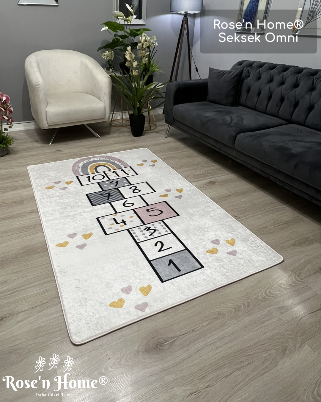 SEKSEK OMNİ - Kaymaz Deri Taban Makinede Yıkanabilir Salon Oturma Odası Mutfak Halısı