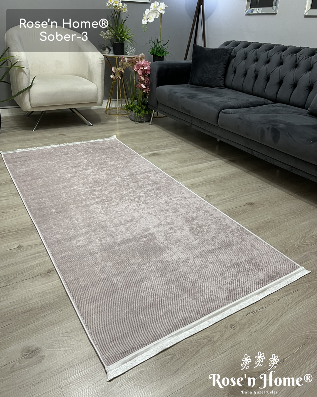 SOBER-3 - Kaymaz Deri Taban Makinede Yıkanabilir Salon Oturma Odası Mutfak Halısı