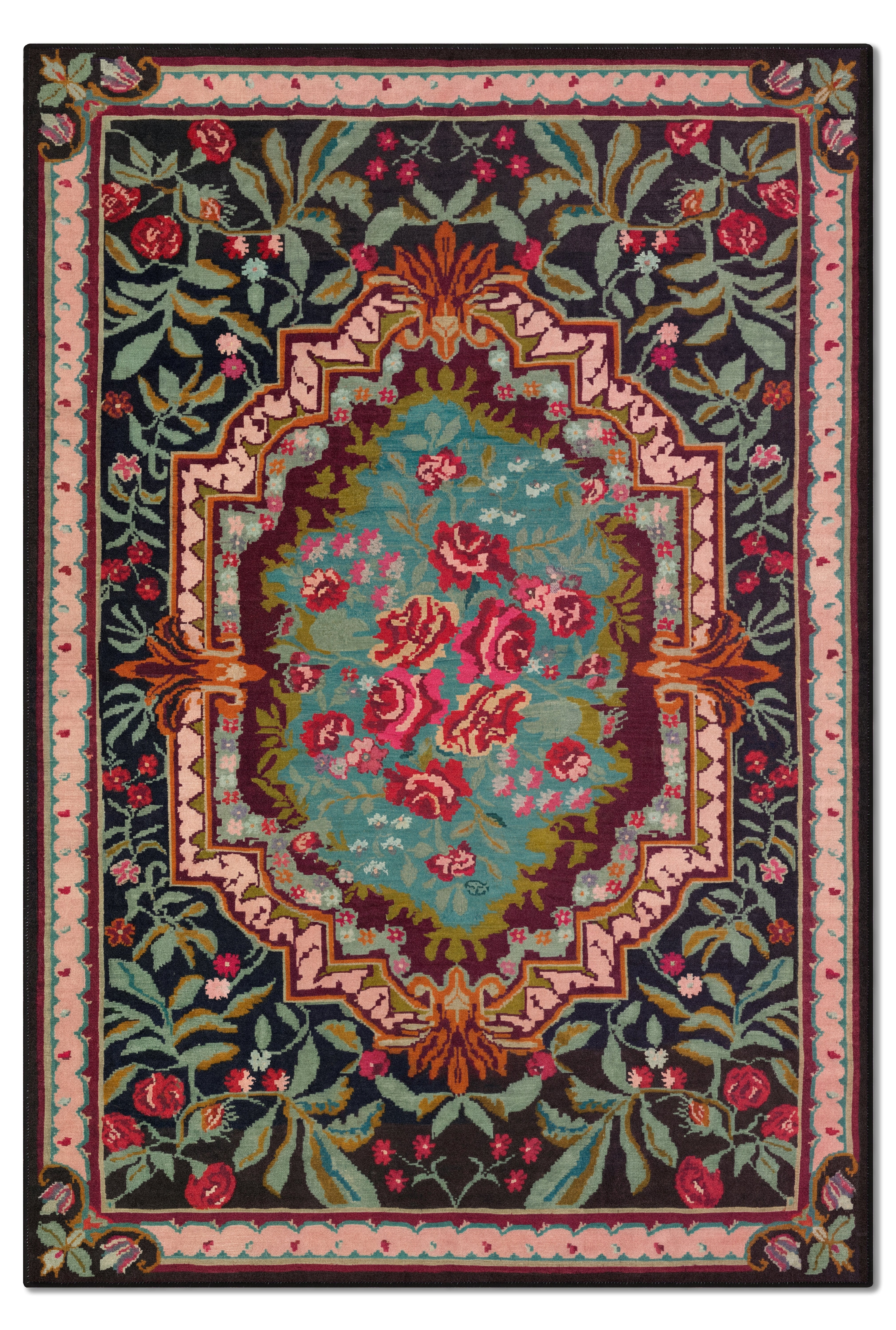 yıkanabilir kaymaz taban şönil dokuma halı 80x150 siyah; renkli