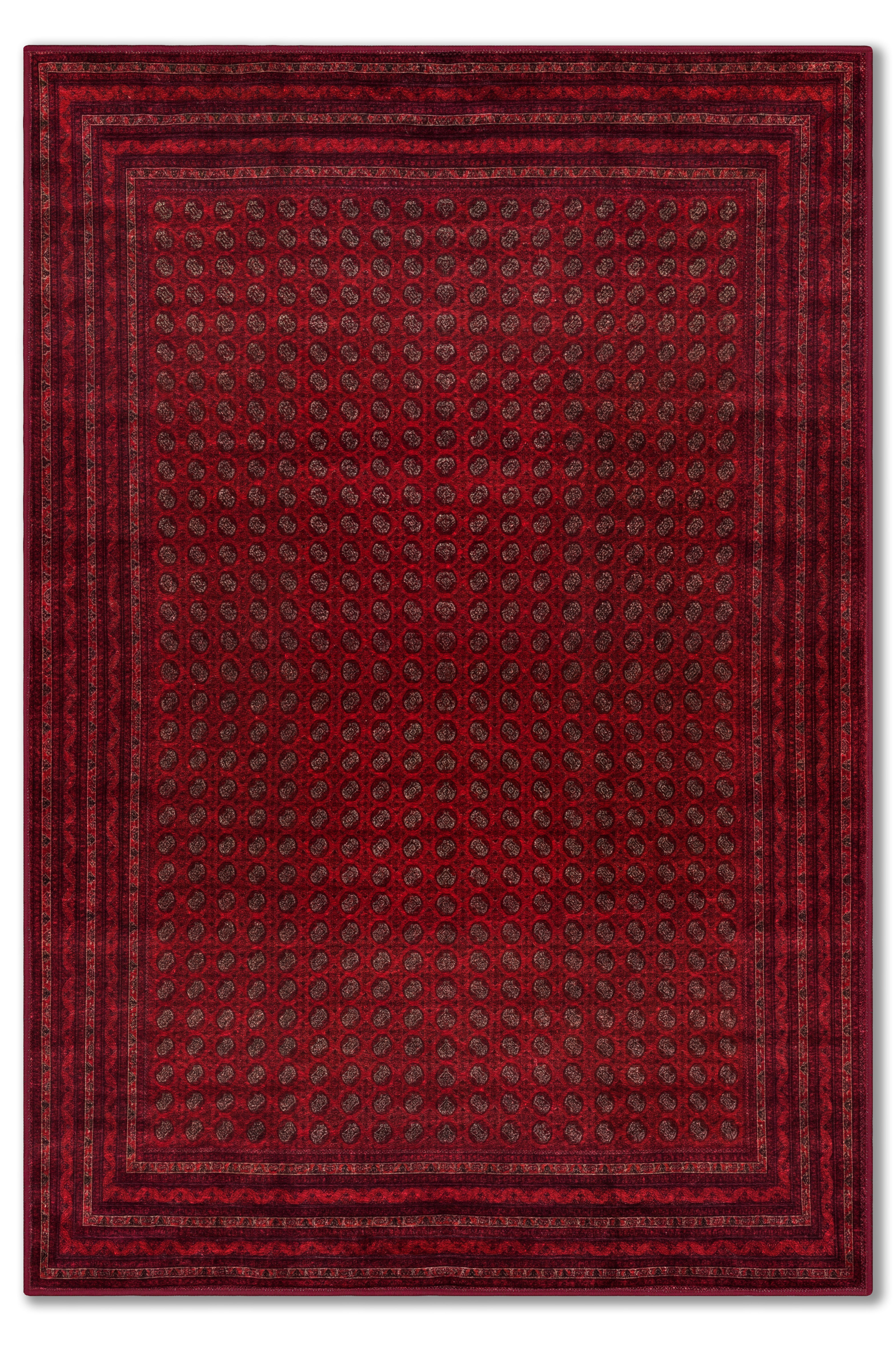 yıkanabilir kaymaz taban şönil dokuma halı 80x150 kirmizi; siyah