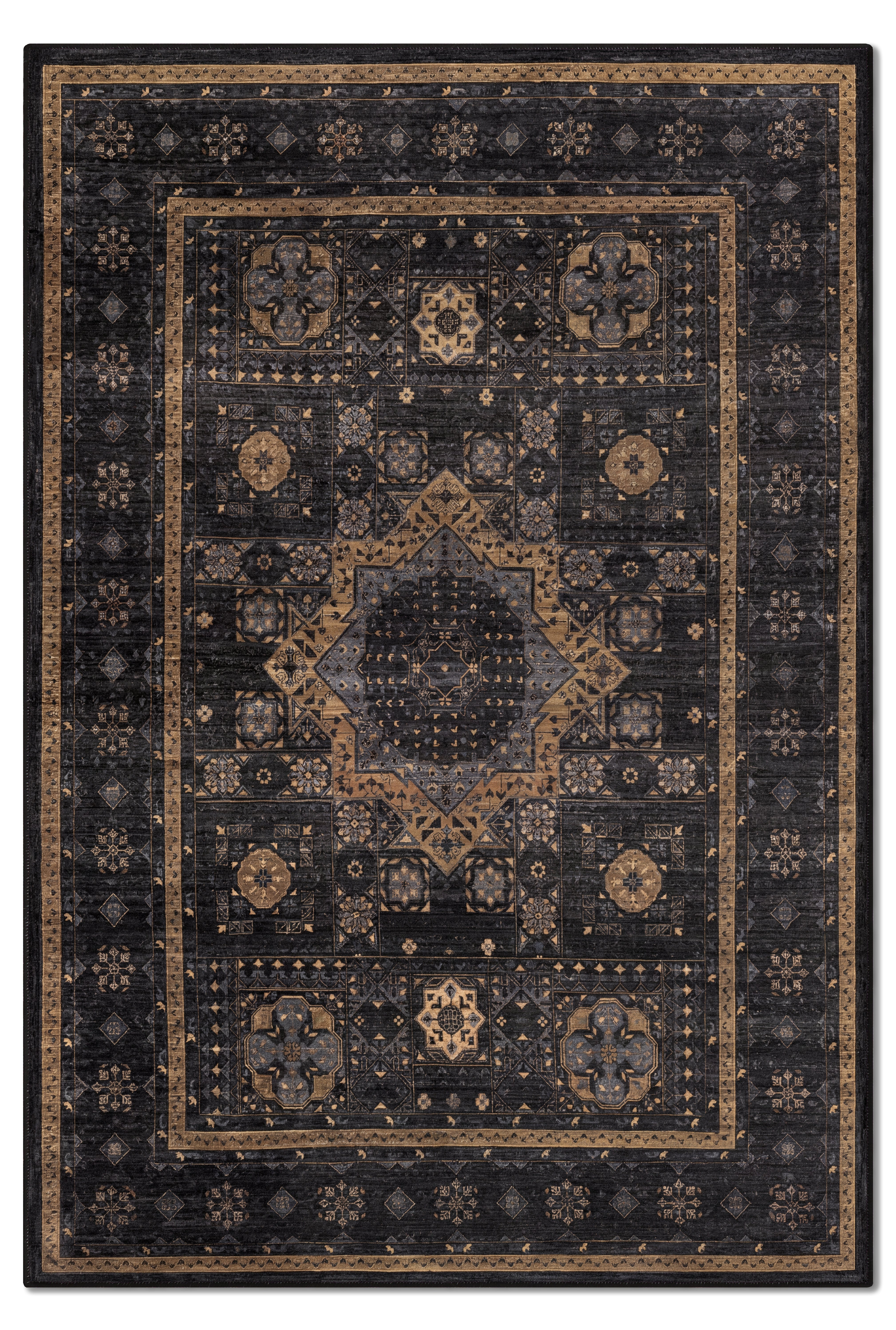 yıkanabilir kaymaz taban şönil dokuma halı 80x150 siyah; antrasit
