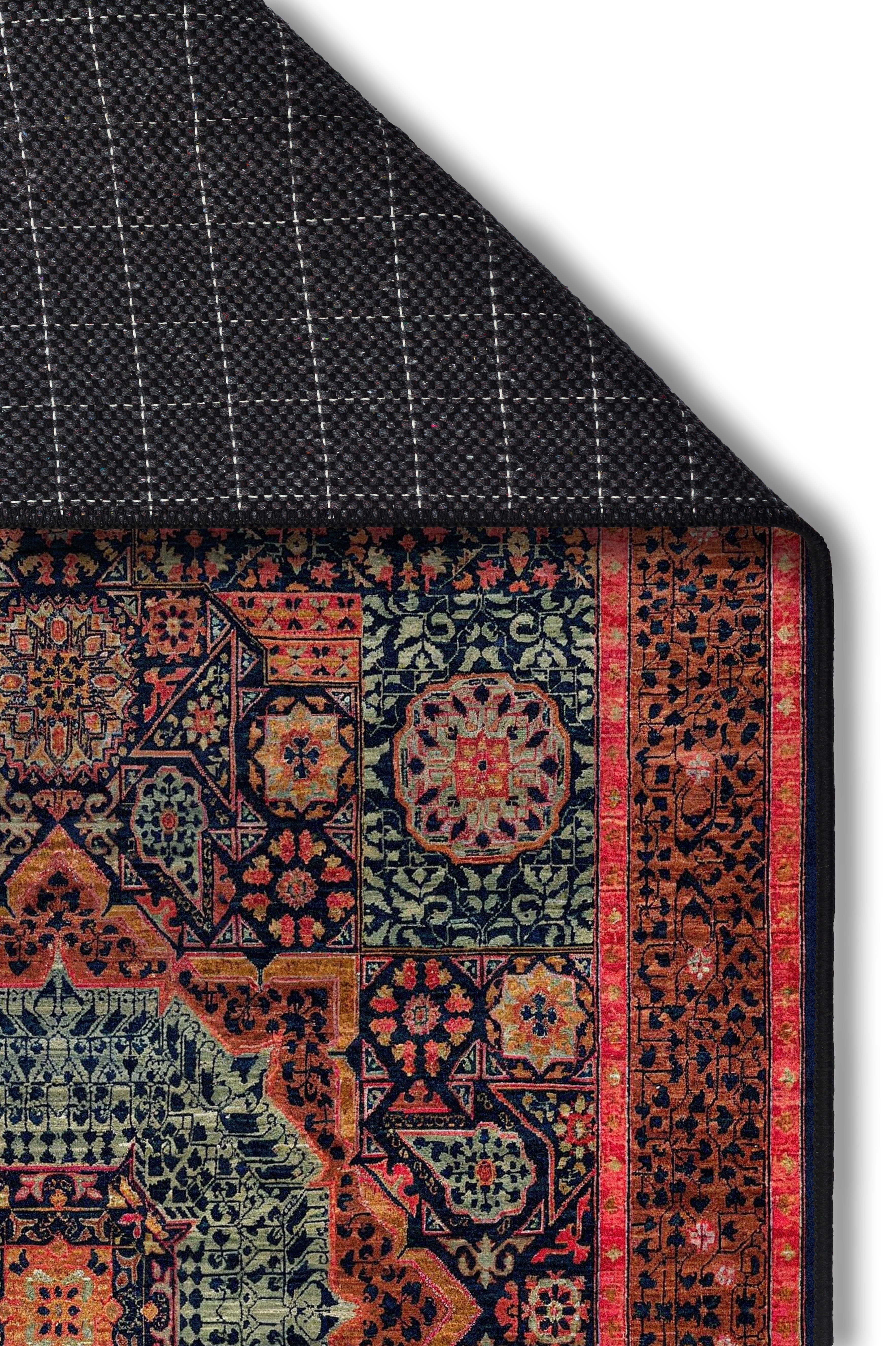 yıkanabilir kaymaz taban şönil dokuma halı 80x300 turuncu; yesil; renkli
