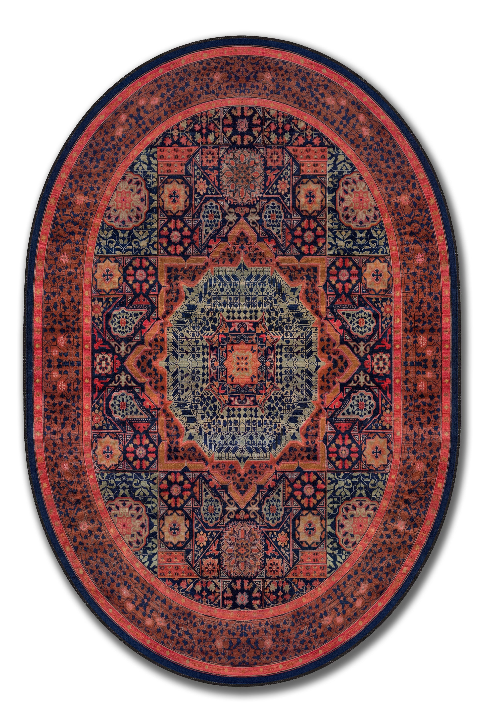 yıkanabilir kaymaz taban şönil dokuma halı 100x300 turuncu; yesil; renkli
