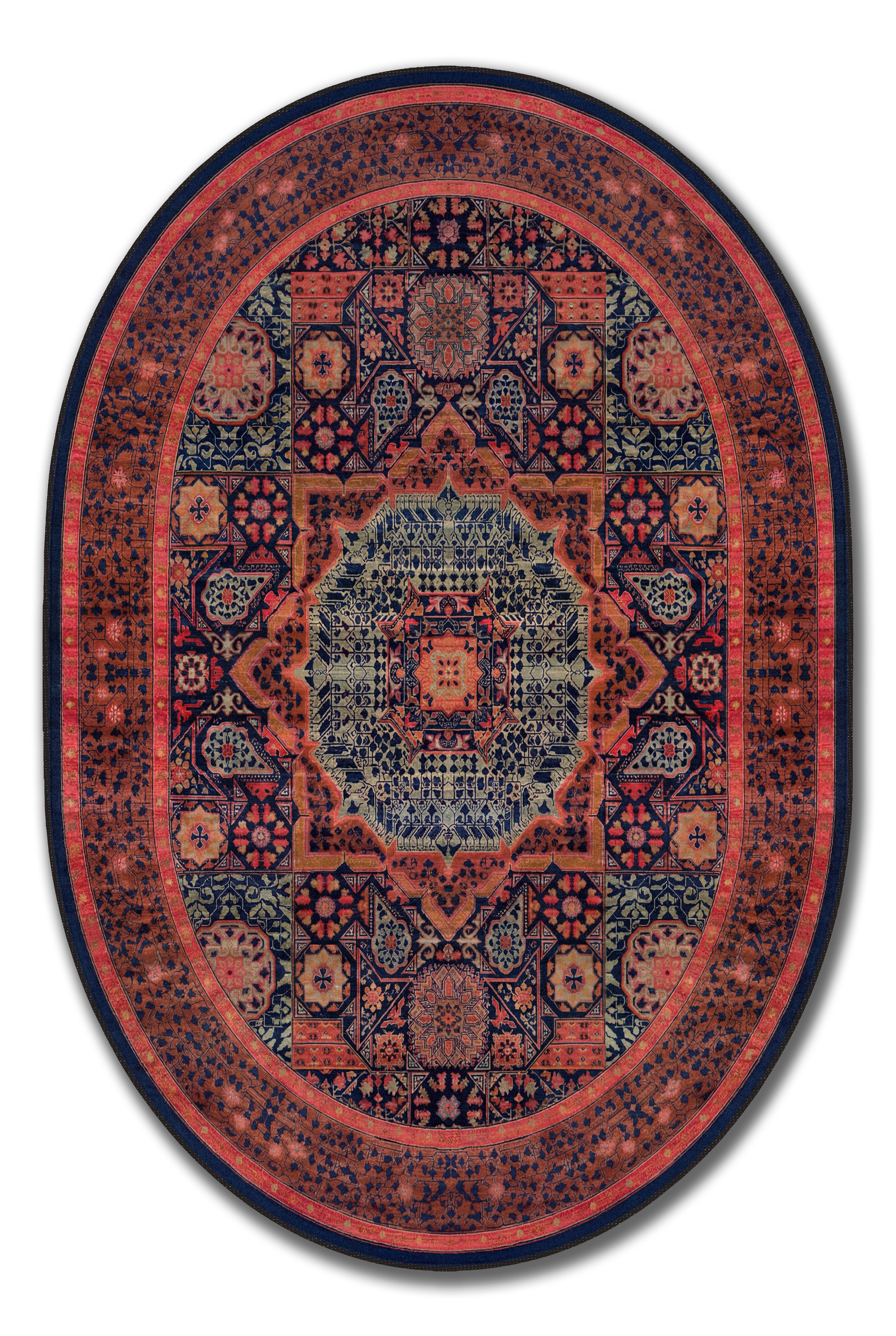 yıkanabilir kaymaz taban şönil dokuma halı 100x300 turuncu; yesil; renkli