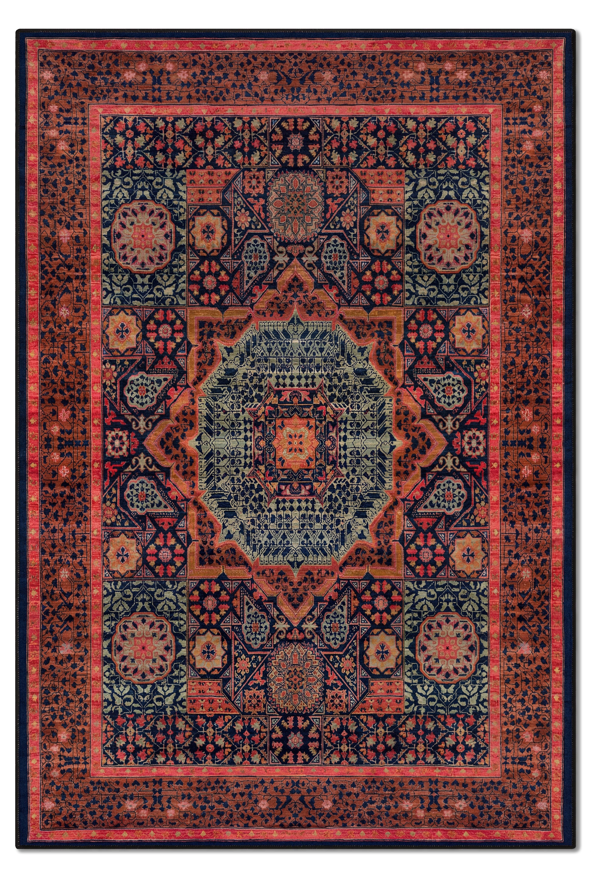 yıkanabilir kaymaz taban şönil dokuma halı 80x150 turuncu; yesil; renkli