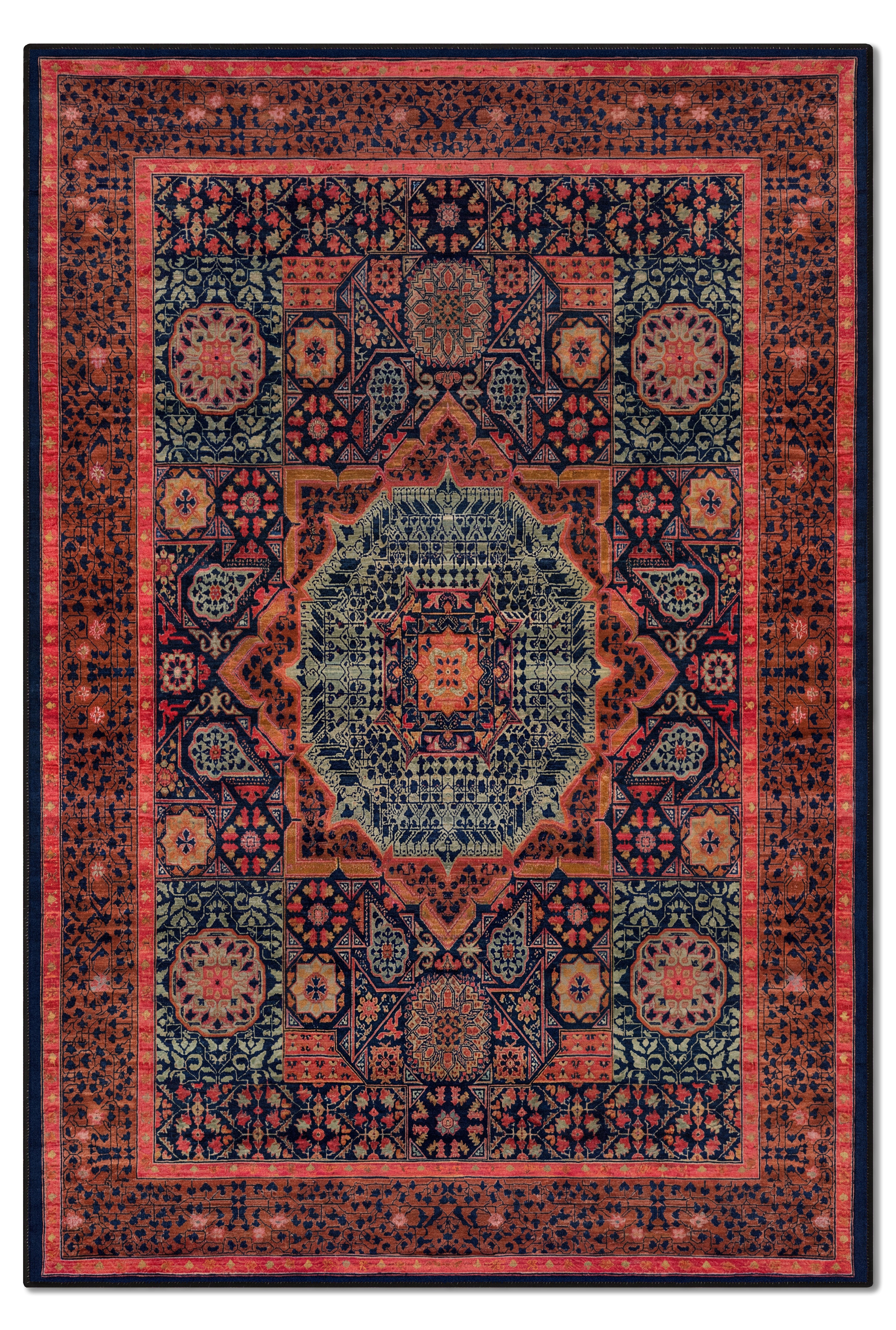 yıkanabilir kaymaz taban şönil dokuma halı 80x150 turuncu; yesil; renkli