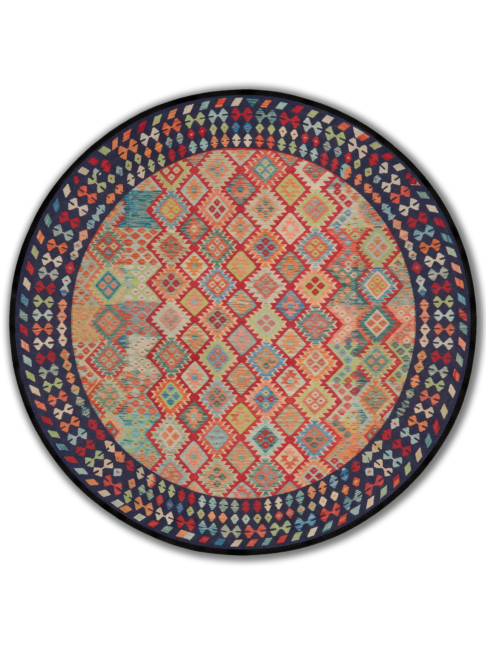 yıkanabilir kaymaz taban şönil dokuma halı 160x230 lacivert kırmızı renkli