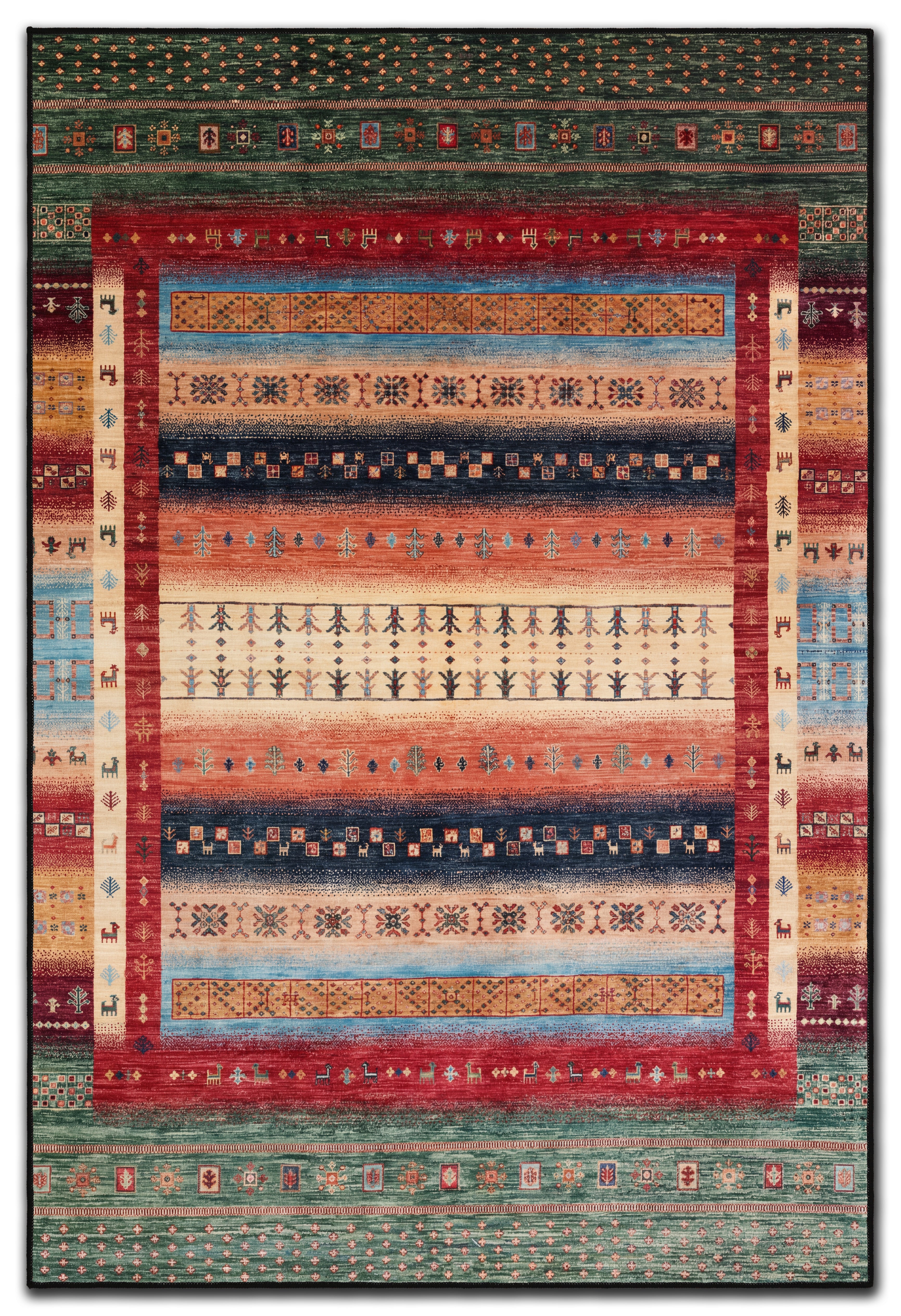 yıkanabilir kaymaz taban şönil dokuma halı 80x150 yesil; kirmizi; renkli