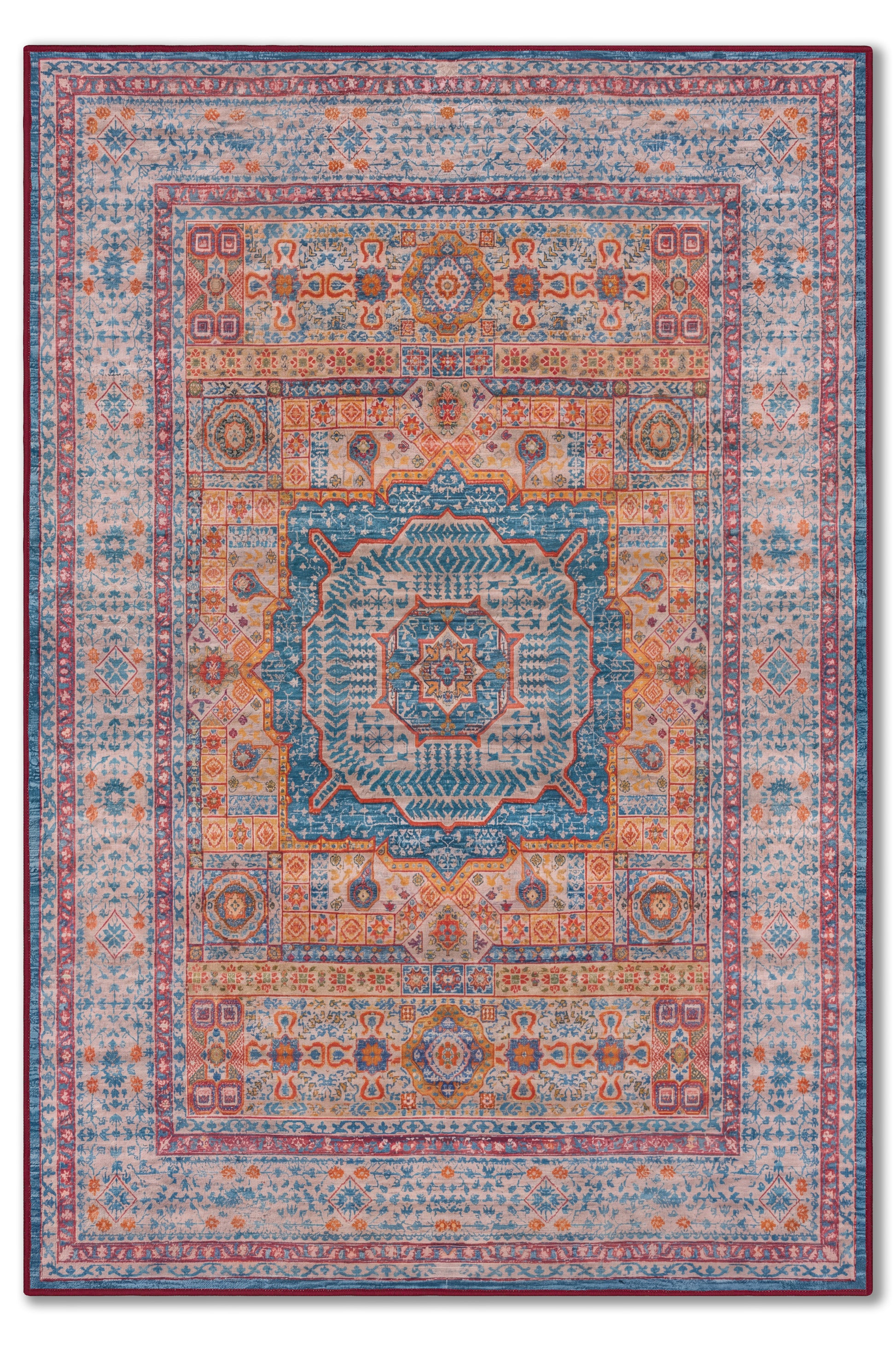 yıkanabilir kaymaz taban şönil dokuma halı 80x150 turuncu; mavi; renkli