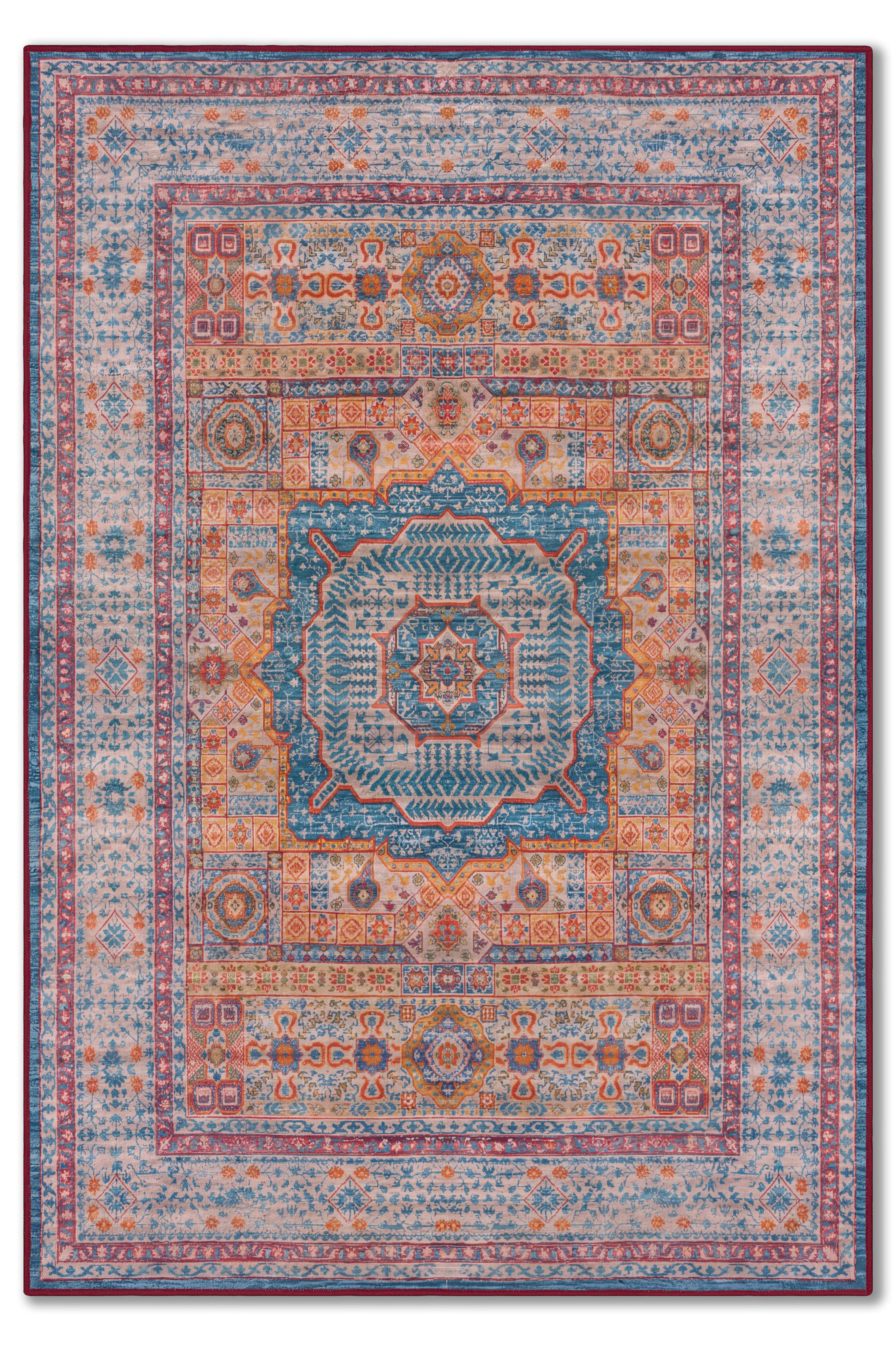 yıkanabilir kaymaz taban şönil dokuma halı 80x150 turuncu; mavi; renkli