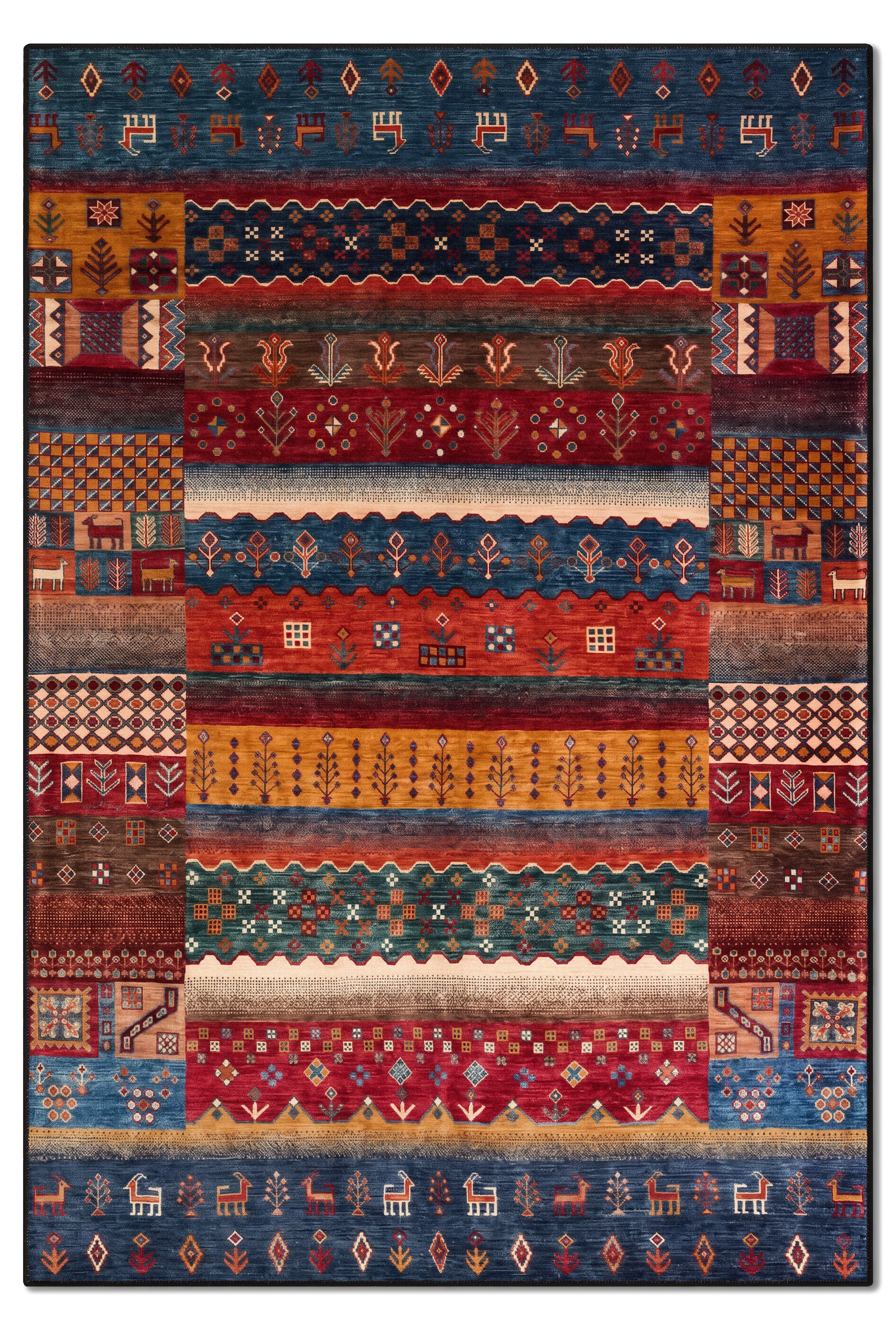 yıkanabilir kaymaz taban şönil dokuma halı 80x150 kirmizi; lacivert; renkli
