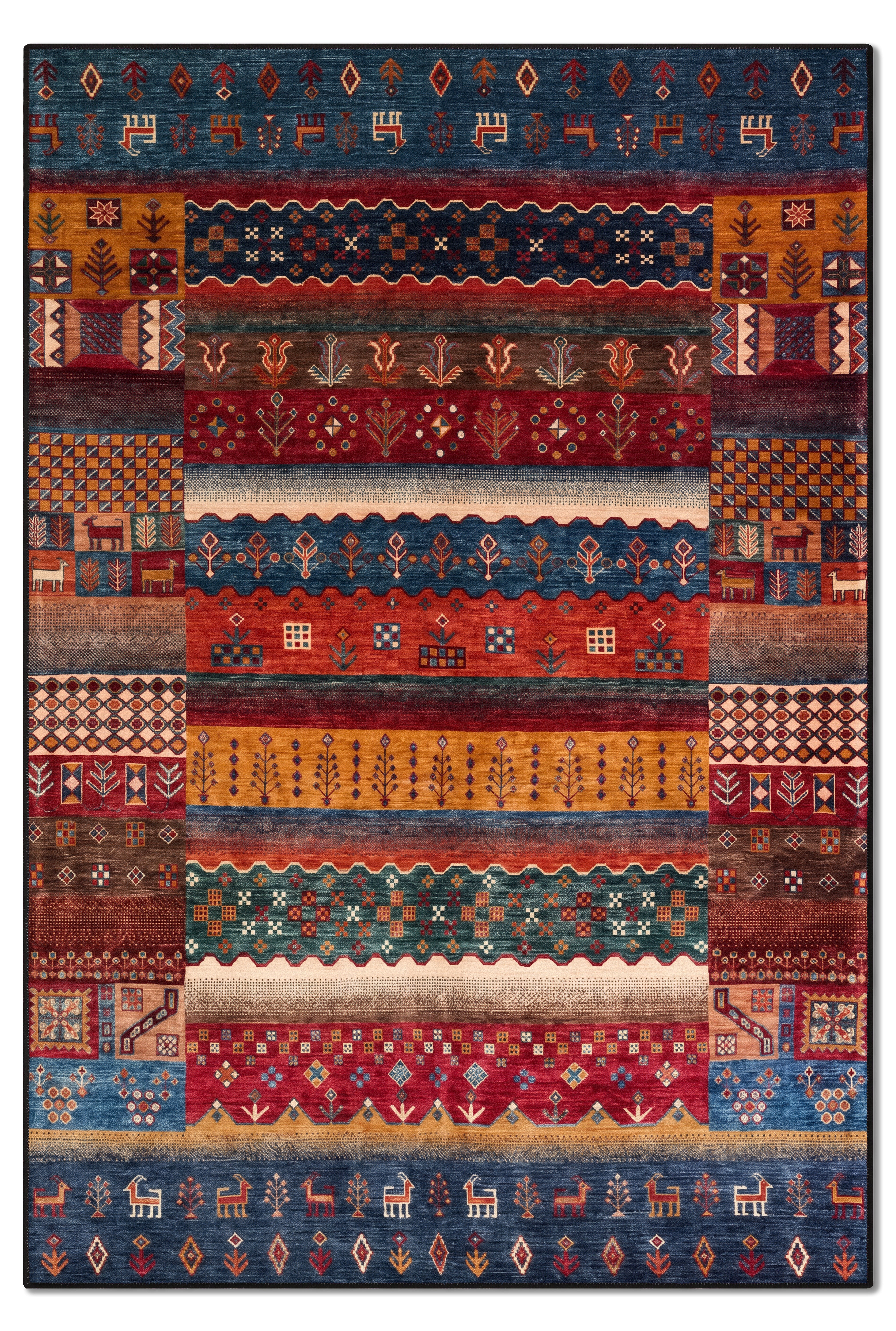 yıkanabilir kaymaz taban şönil dokuma halı 80x150 kirmizi; lacivert; renkli