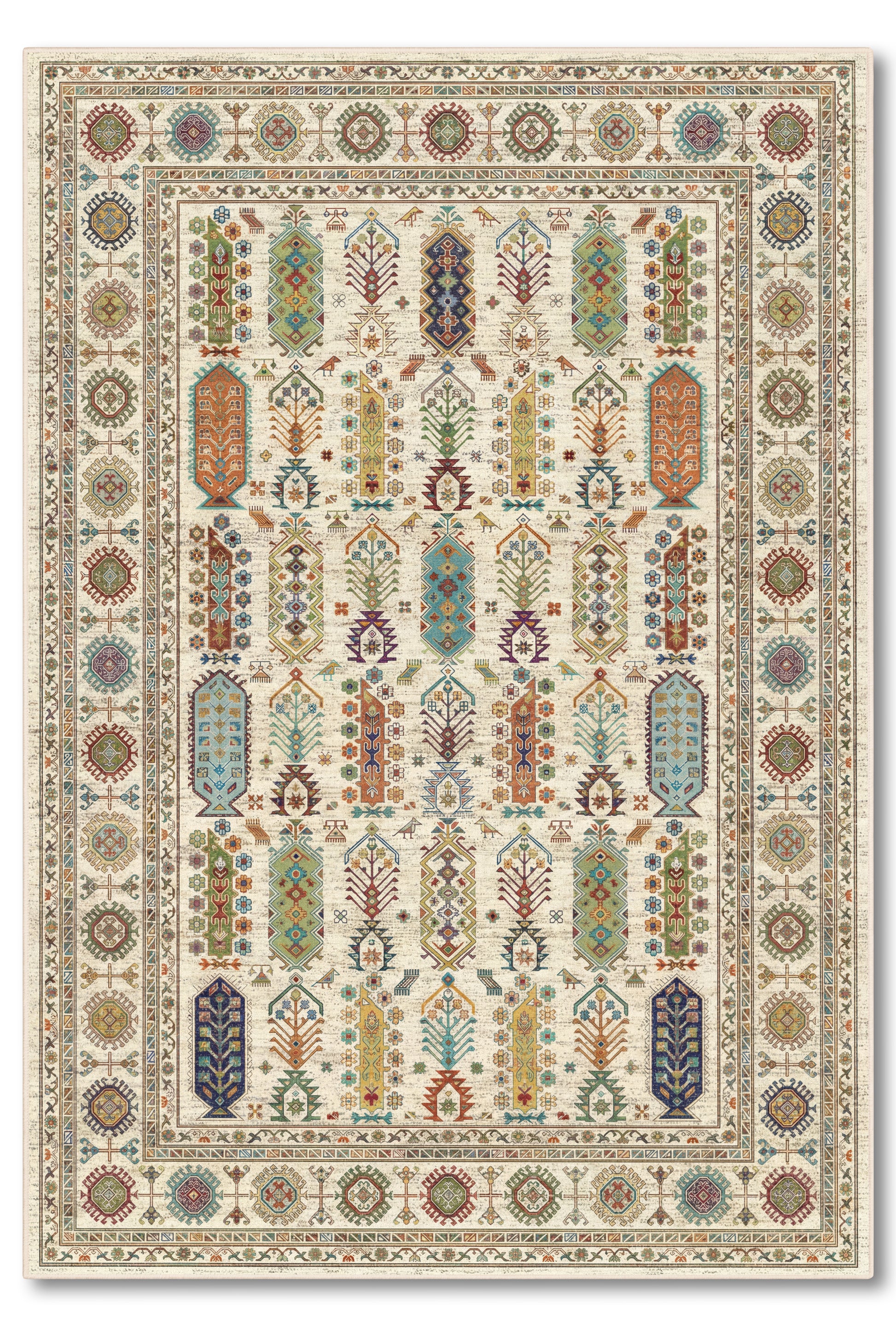 yıkanabilir kaymaz taban şönil dokuma halı 80x150 krem; renkli