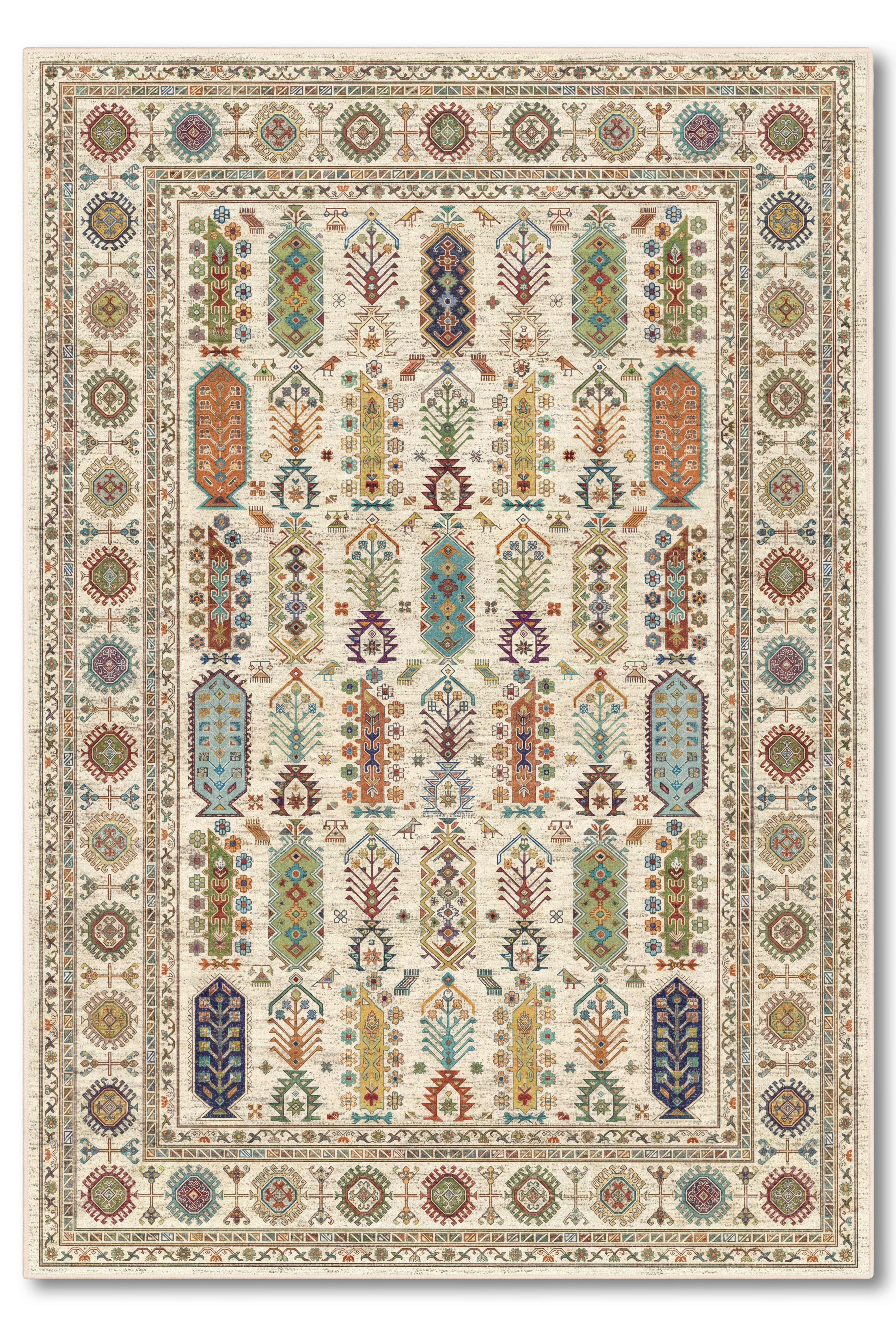 yıkanabilir kaymaz taban şönil dokuma halı 80x150 krem; renkli